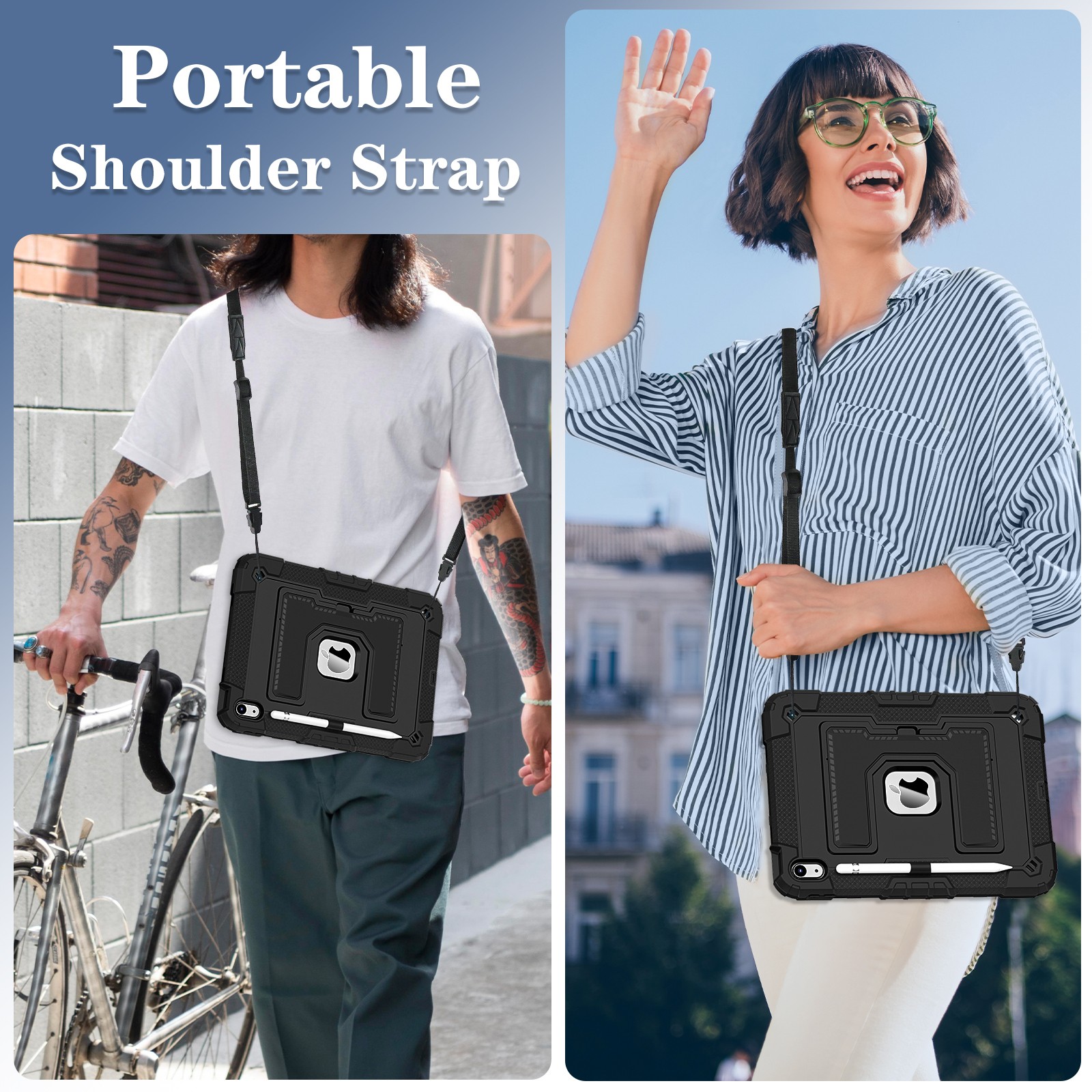 For Apple iPad A16/10th Gen Air 11 M4/M3/M2 Rugged Heavy Duty Stand Case w Strap