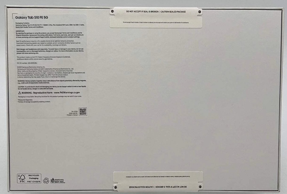 NEW IN SEALED BOX – Samsung Galaxy Tab S10 FE 5G – SM-X528U 10.9″ 128GB – Gray