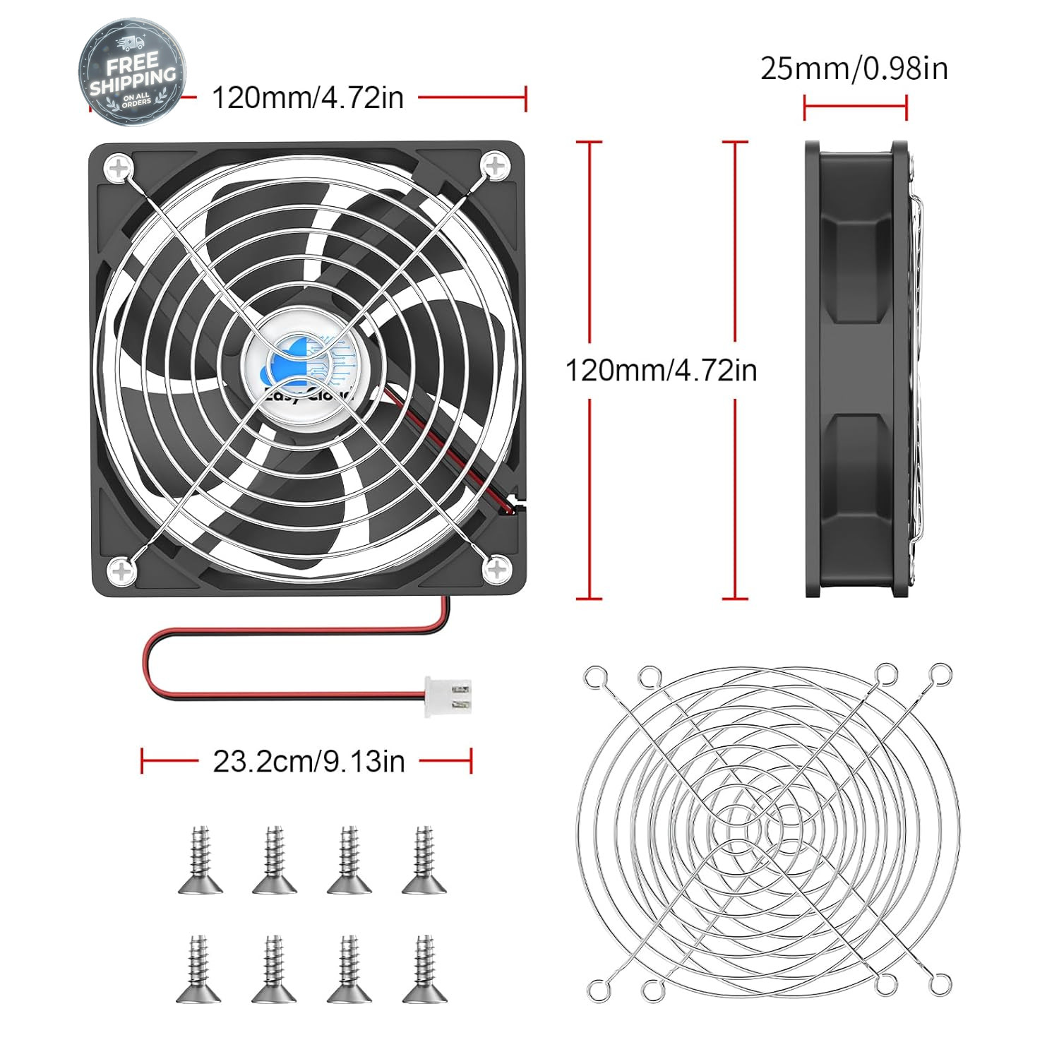 120mm 12V DC Cooling Fan Dual Ball Bearing 1800RPM 2 Pack for Electronics