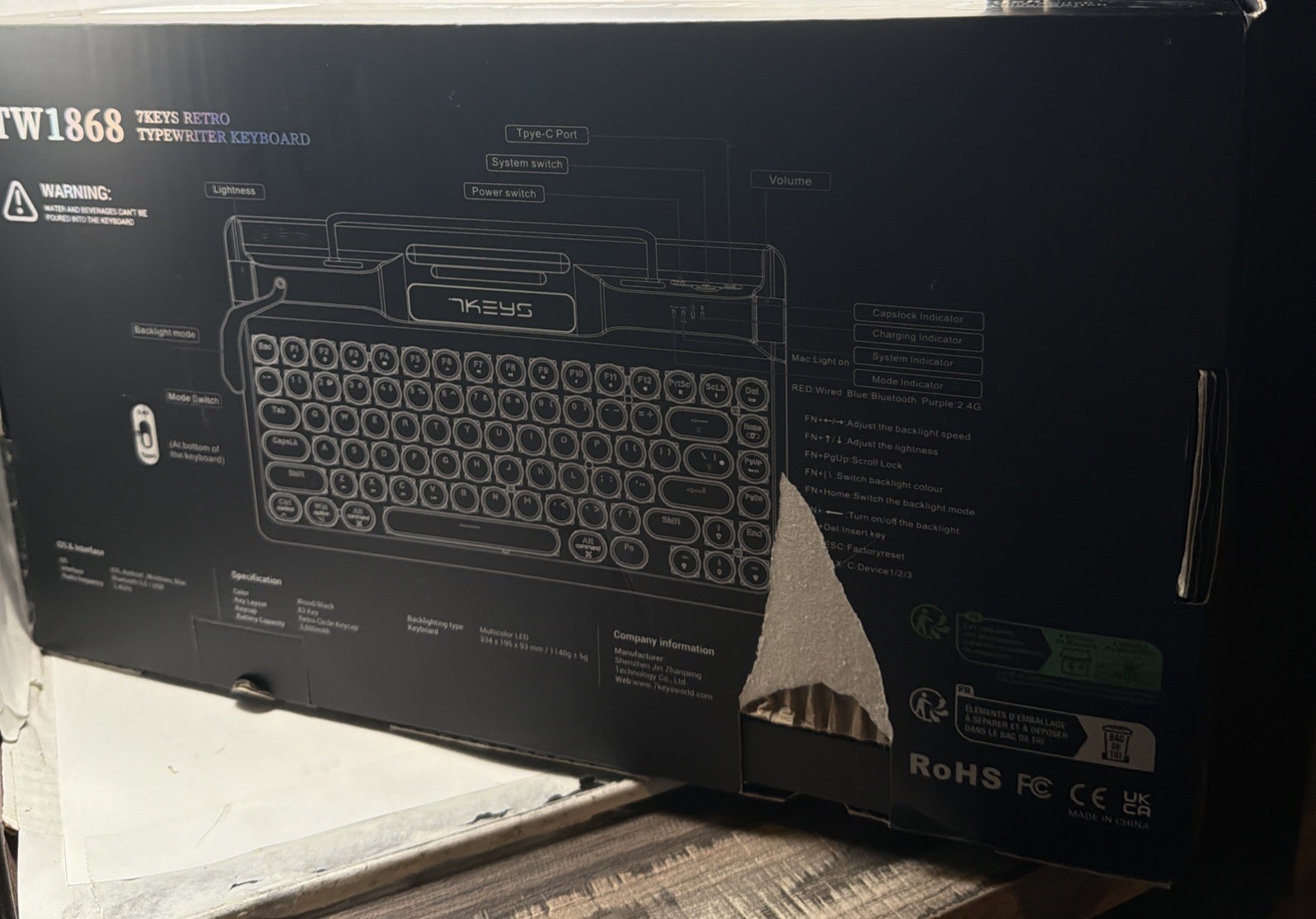 7KEYS Wireless Retro Mechanical Typewriter Keyboard Model TW1868: 3A3