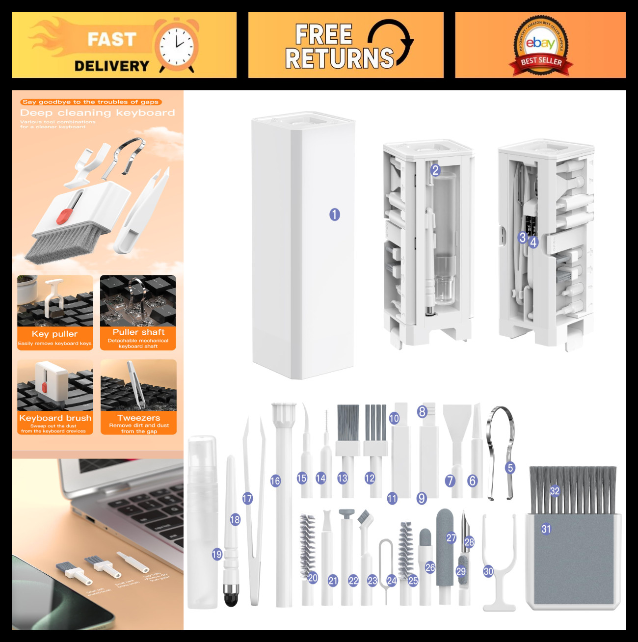 32-in-1 Electronics Cleaning Kit for Phone, Earbuds, Keyboard & Lens Care