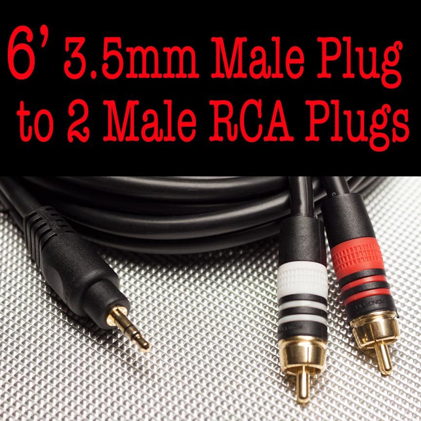6ft Cable 3.5mm Stereo Male to 2 RCA Male Gold-Plated Contacts USA Pro Quality!