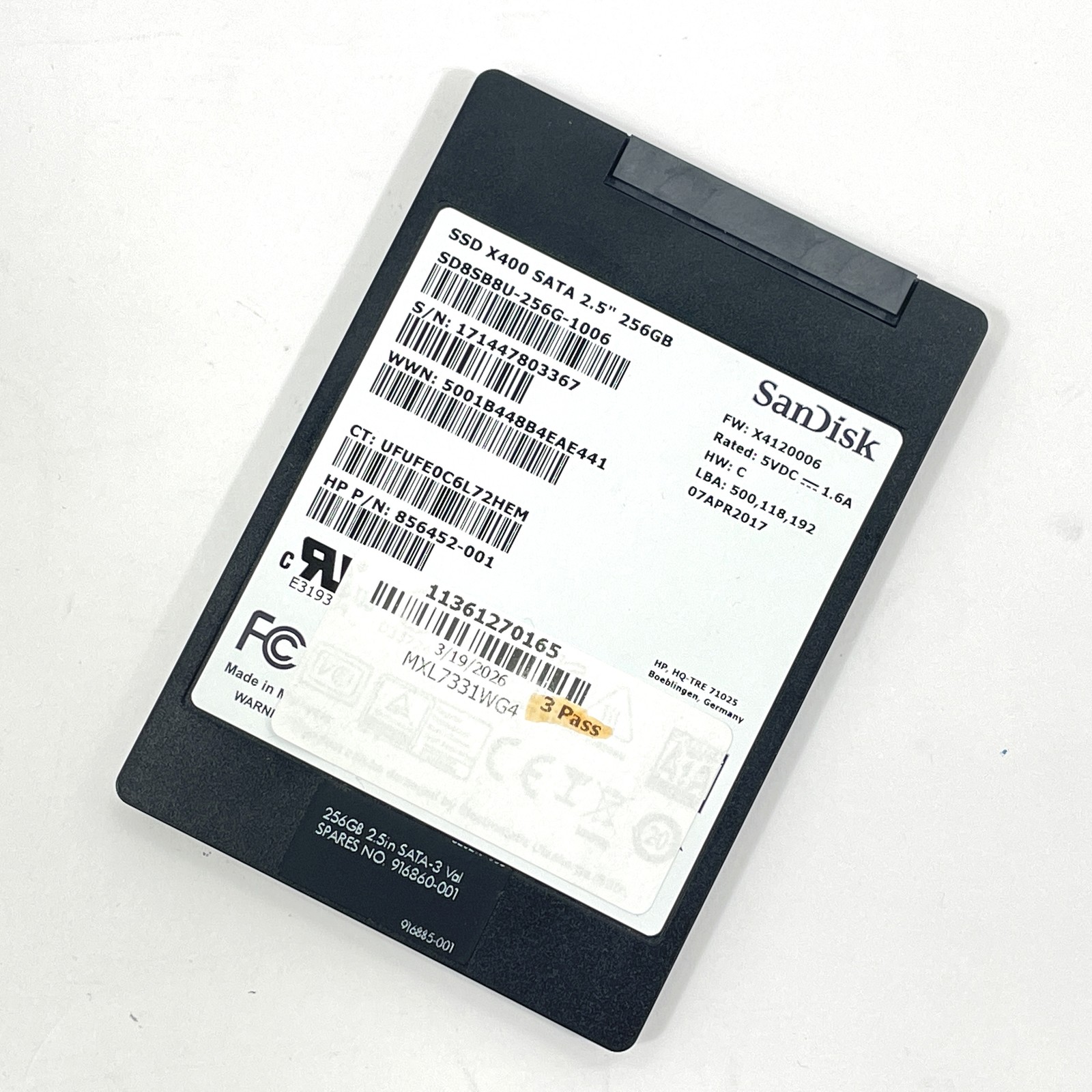 SanDisk SSD X400 SATA 2.5″ 256GB Solid State Drive SD8SB8U-256G-1006 856452-001