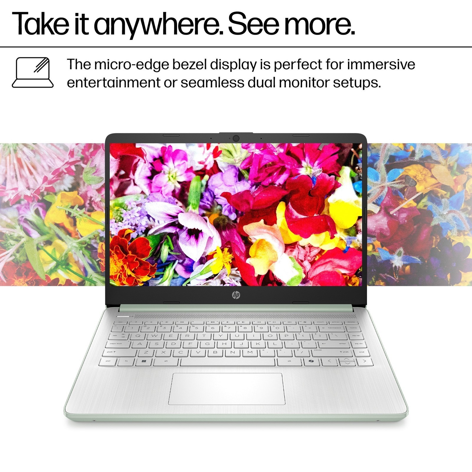 HP 14″ Student-Laptop Intel Processor N150 4/8/16GB RAM 128GB UFS Willow Green