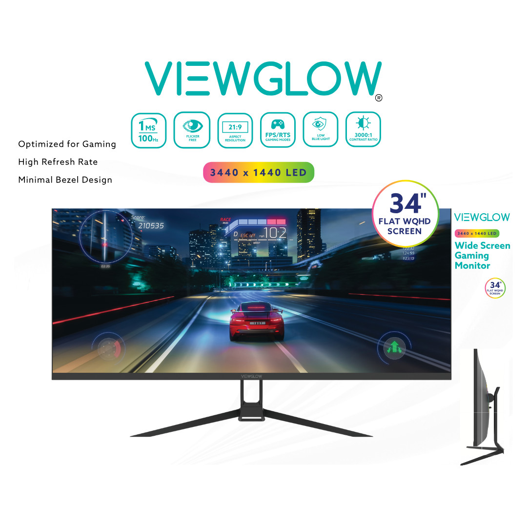 34″ GAMING MONITOR 3440X1440 LED WQHD 1MS 100HZ 21:9 ULTRAWIDE IMMERSIVE