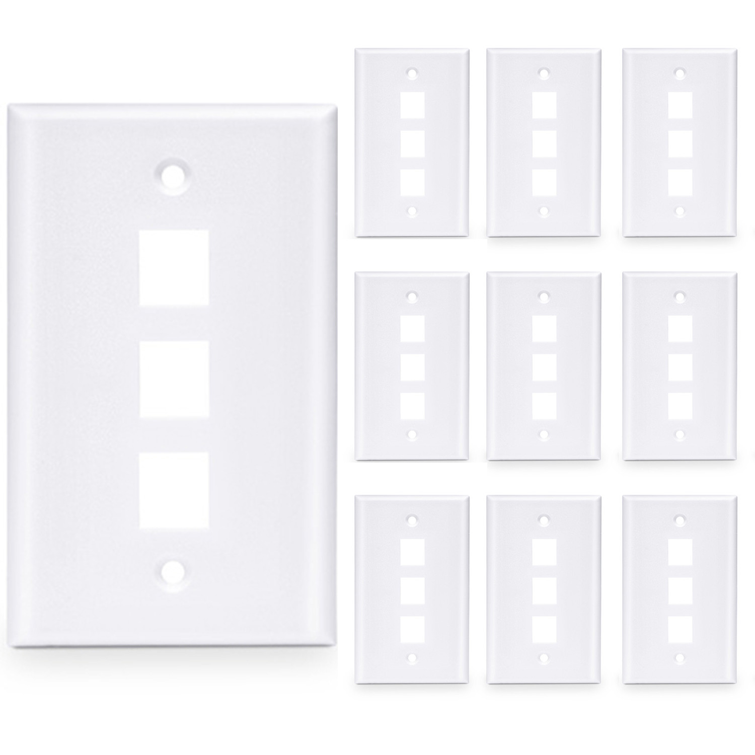 10 Pcs – 3 Port Wall Plate Keystone RJ45 Cat6 Cat5e Insert Jack White WallPlate