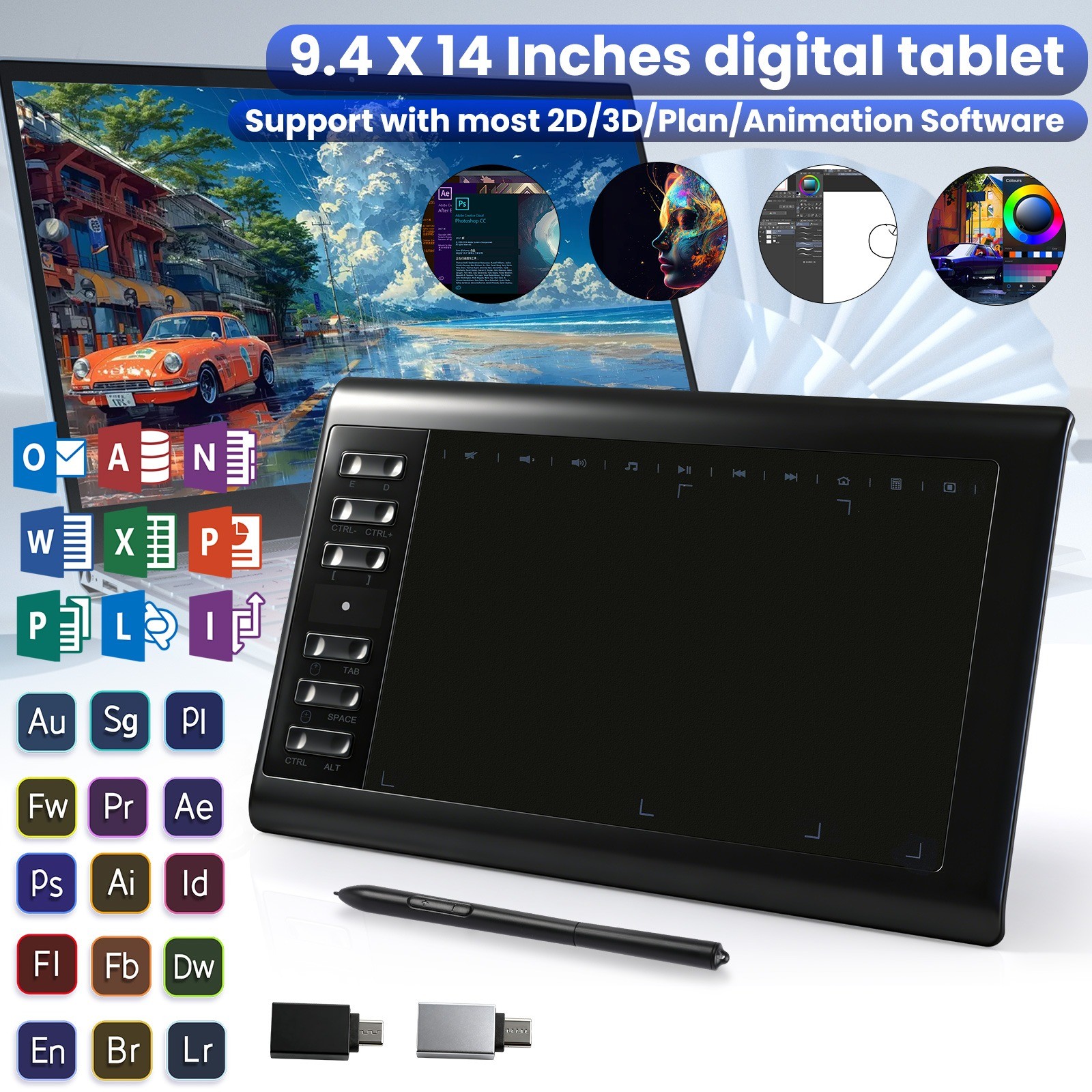 VIN1060 Plus Graphic Drawing Tablets Digital Pen Tablet for Mac, Windows Android