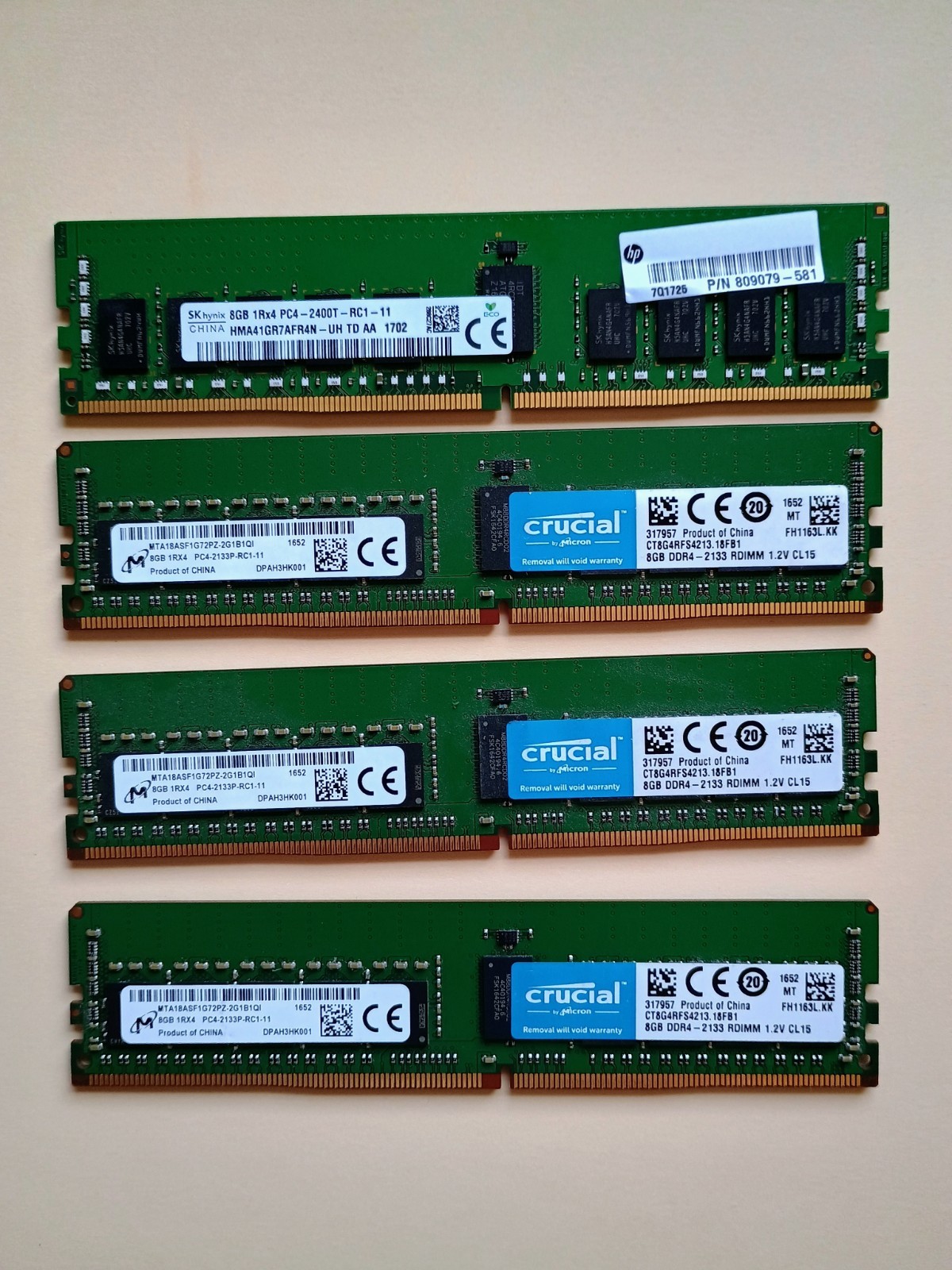32GB Lot (4x 8GB) DDR4 ECC Registered Server RAM PC4-2133P / 2400T Mixed Kit