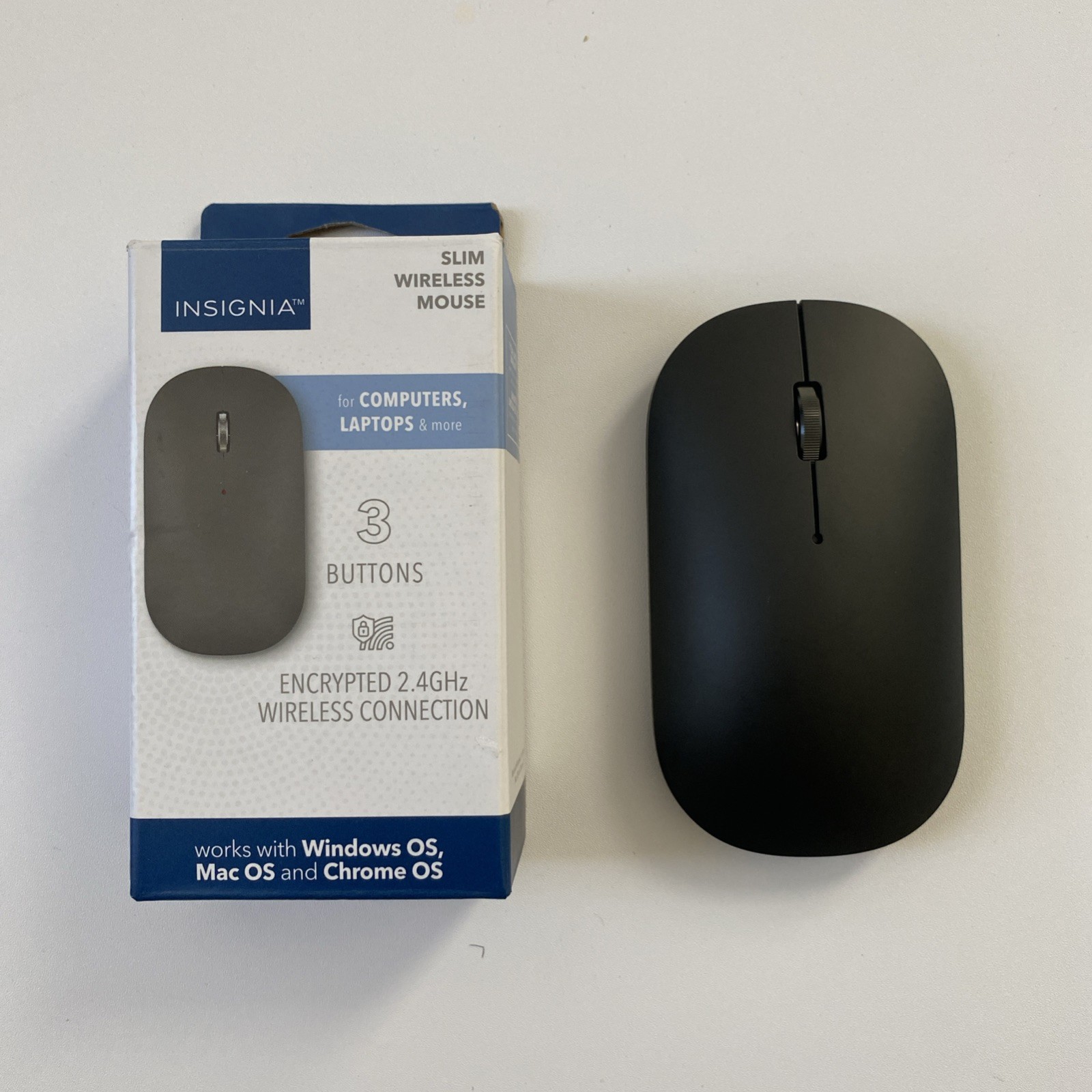 Insignia – Wireless Optical 3-Button Travel Mouse – Slim – Black