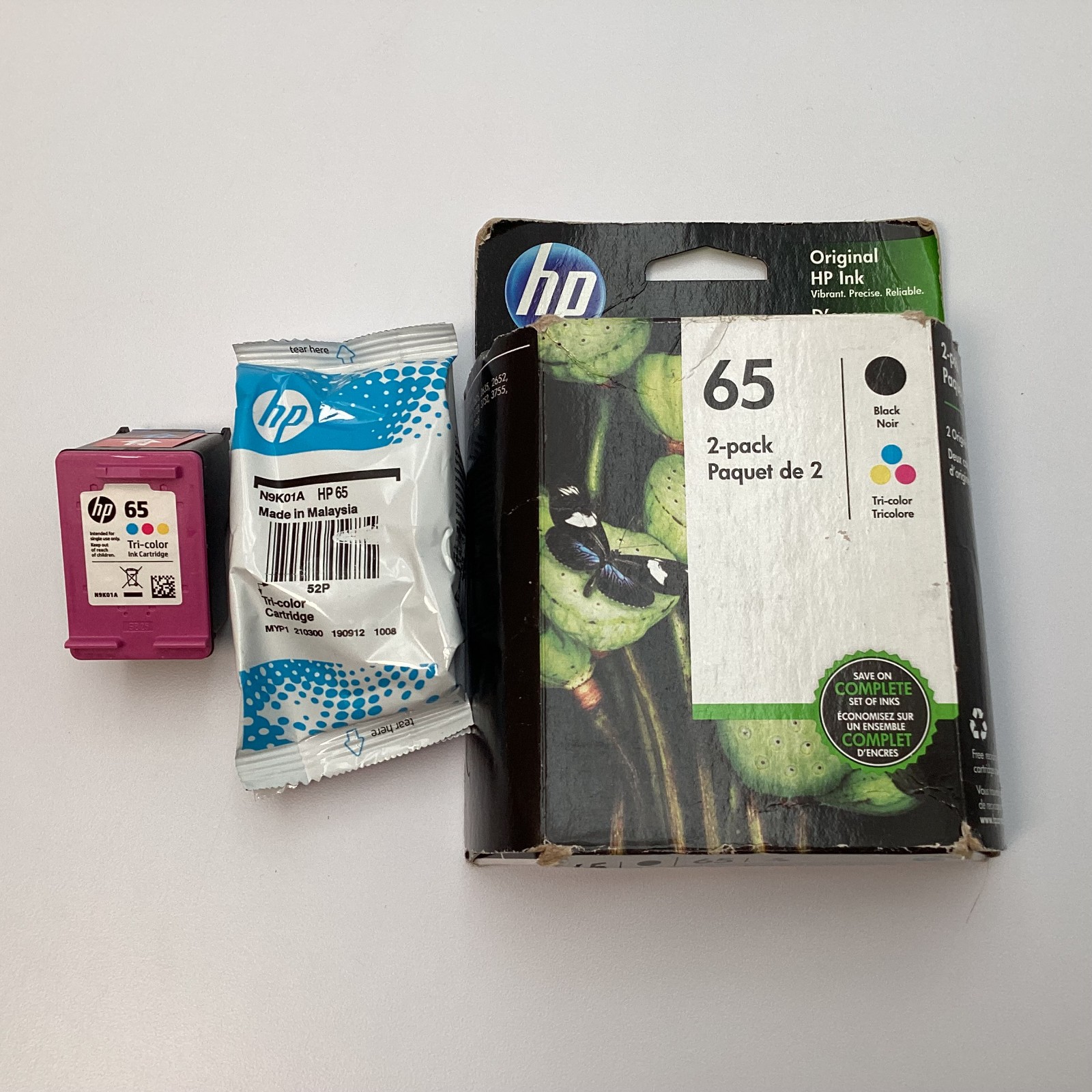 Lot of 4 Total Genuine HP 65 Ink Cartridges – Mixed Lot – Exp 2020 – 2022 – New