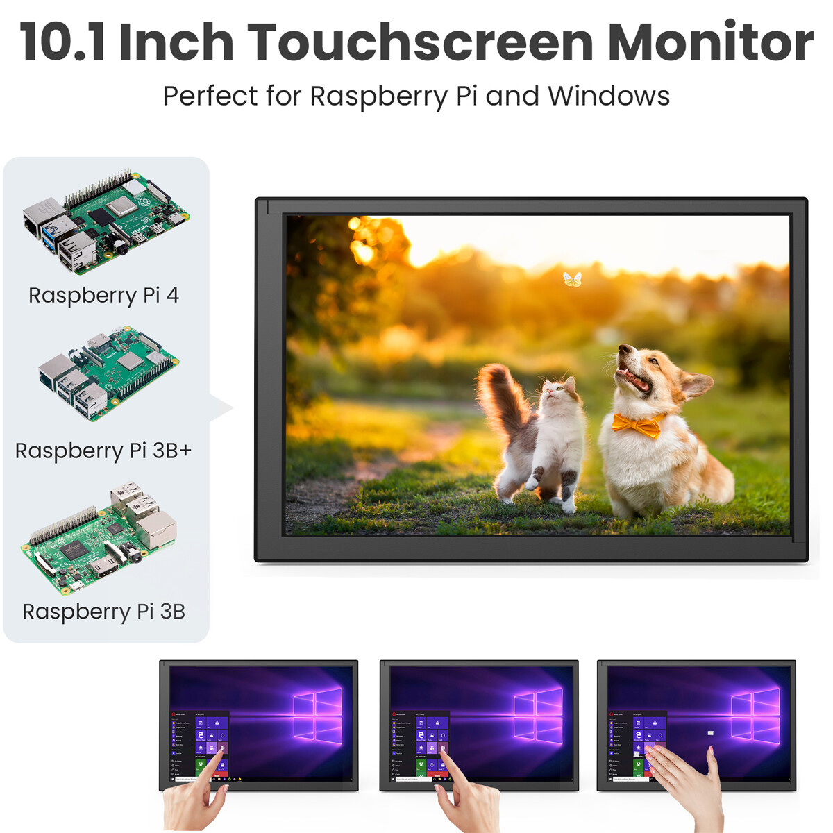 10.1in IPS HDMI Display Portable Touchscreen Gaming Monitor for Raspberry Pi PC
