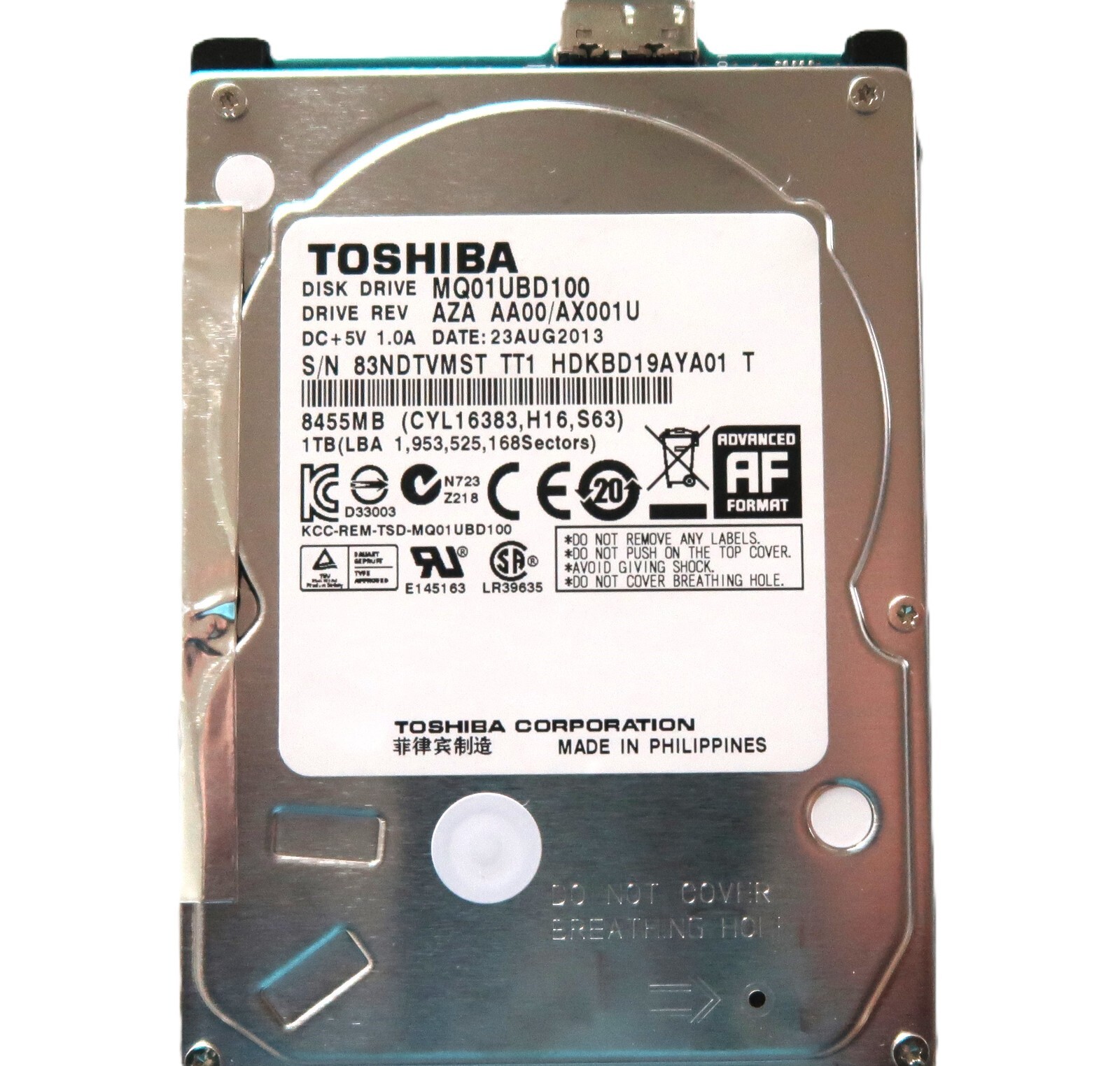 Toshiba MQ01UBD100 HDKBD19AYA01 T AZA AA00/AX001U 1000gb USB Philippines 08/2013