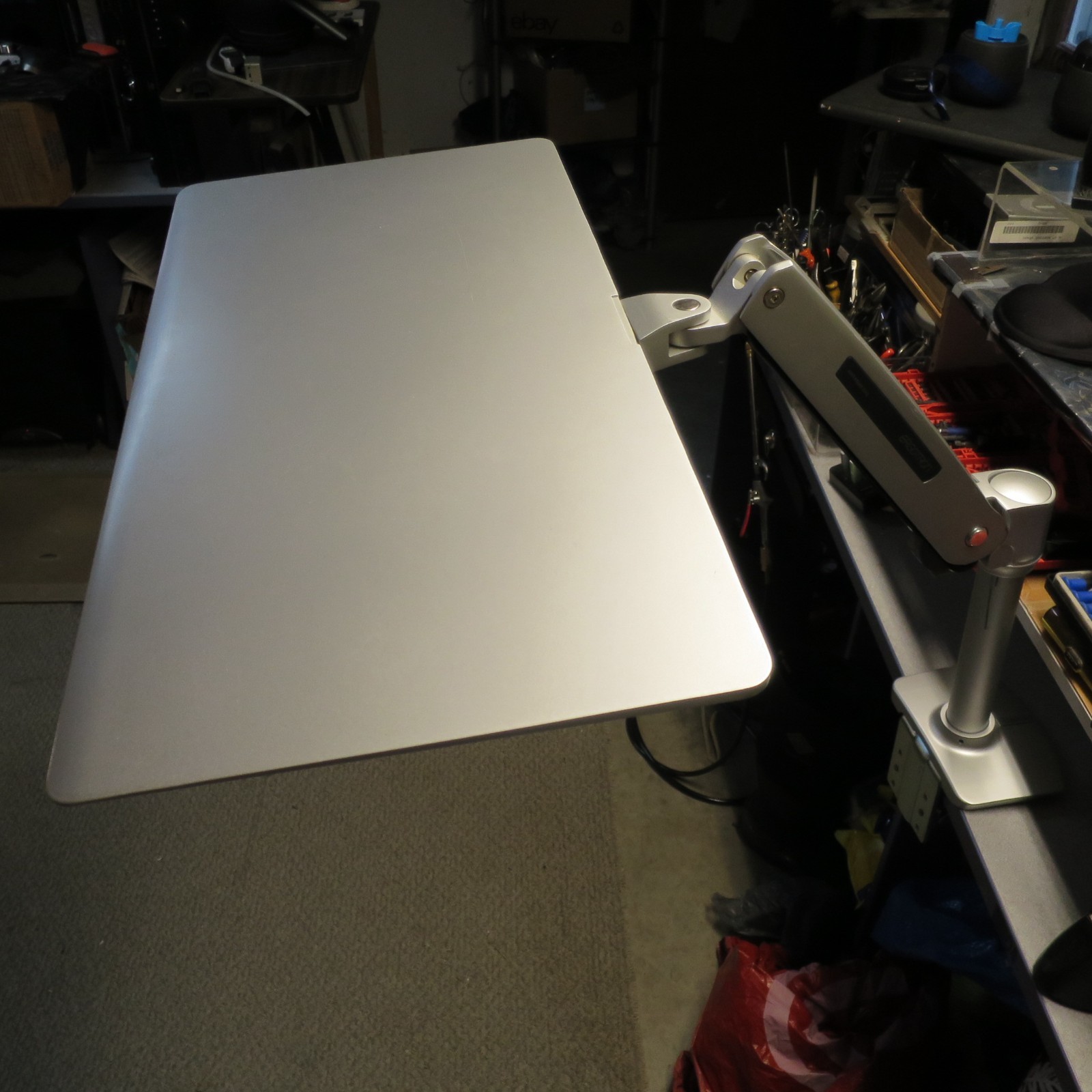 Ergotron Aluminum WorkFit-P Sit-Stand “Platinum” Mountable Arm with Shelf