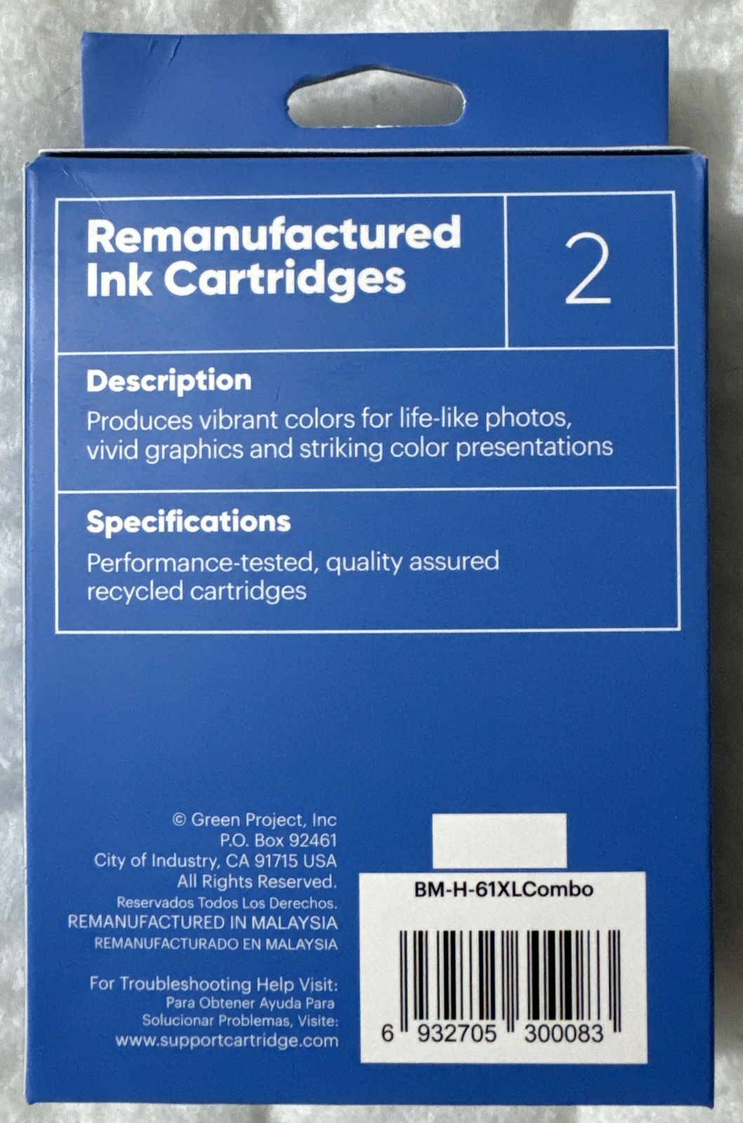 Green Project 61XL Black Tri-Color Ink Cartridge Set CR258BN CH563WN CH564WN