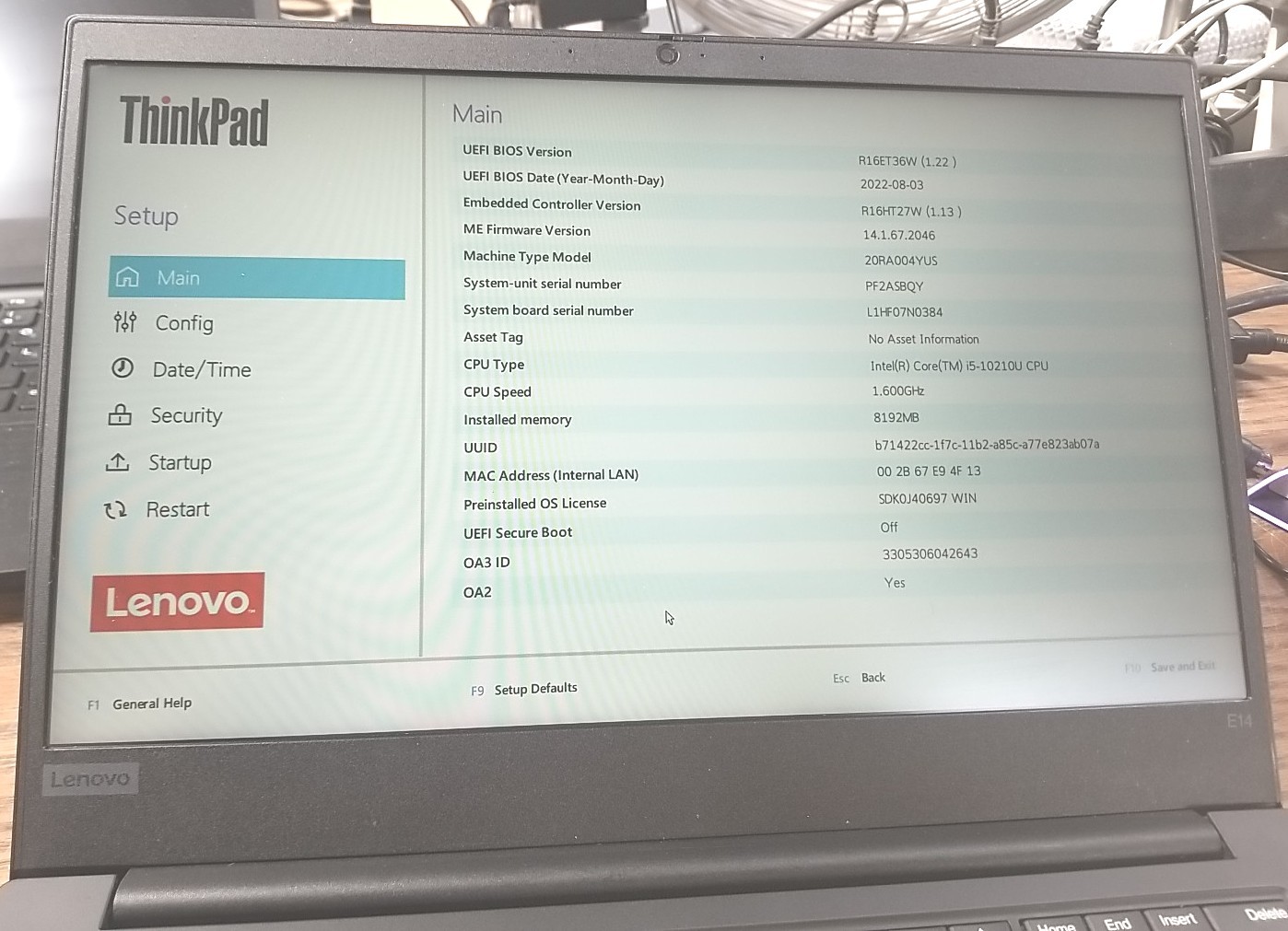 Lenovo ThinkPad E14 14″ i5-10210u – 8GB Ram, 256GB SSD.
