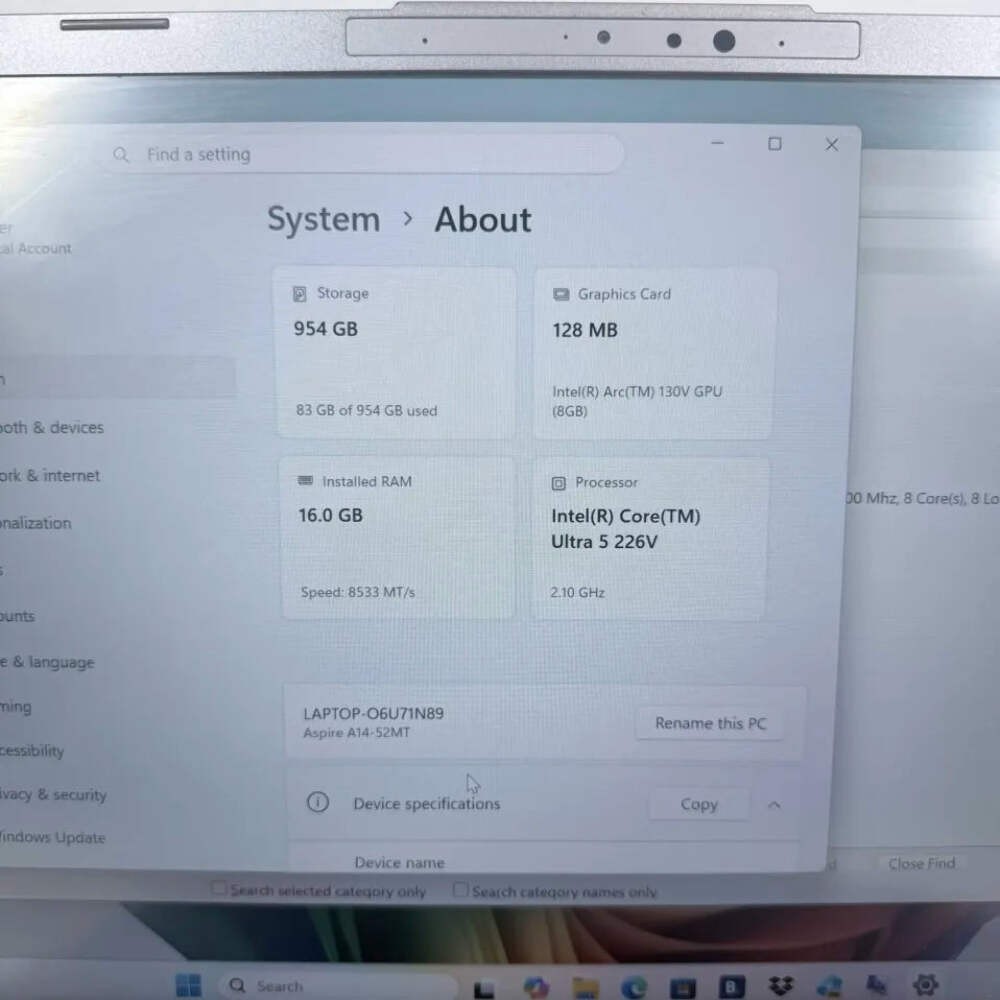 Acer Aspire A14 O6U71N89 13.3″ Core Ultra 5 226V 2.1GHz 16GB RAM 1TB SSD