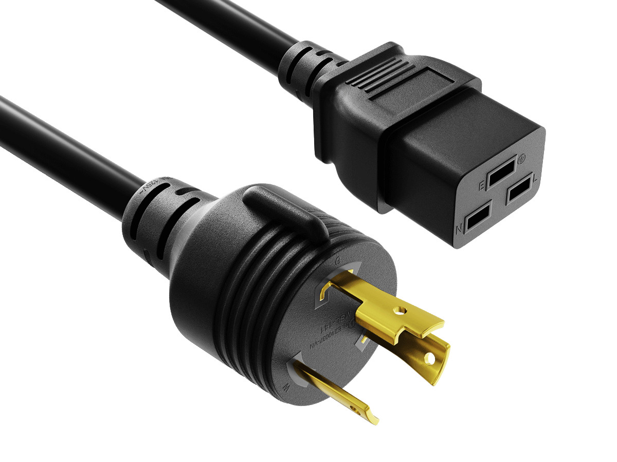 15ft NEMA L5-30P to C19 Heavy Duty Power Cord 12AWG 20A 125V, Black