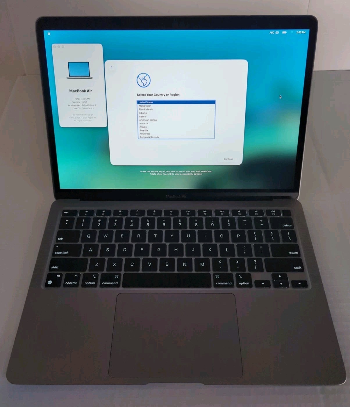 🍎 Apple MacBook Air M1 2020 A2337 16GB RAM 256GB SSD macOS Tahoe + Charger