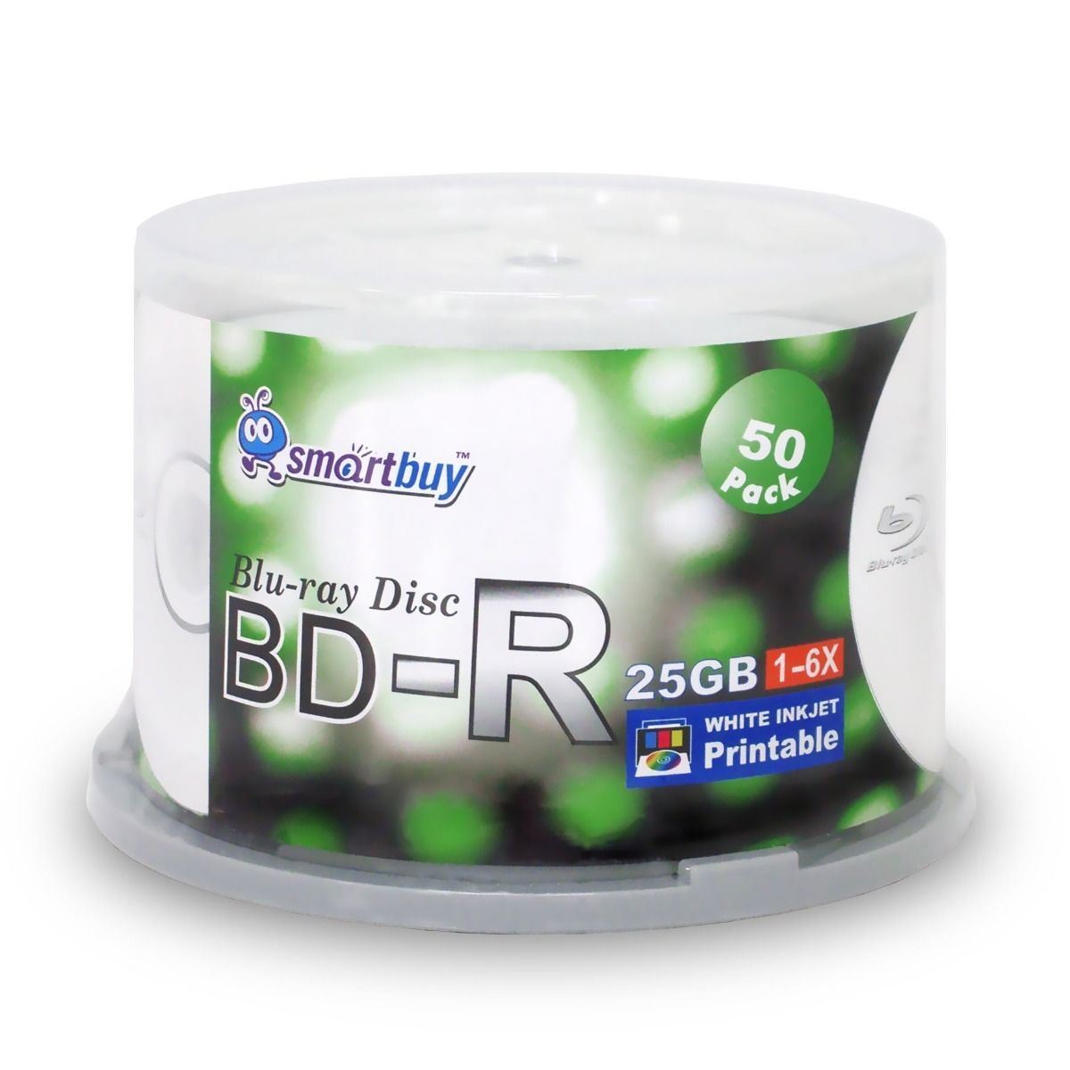 50 Pack SmartBuy BD-R BDR 6X 25GB Blu-ray White Inkjet Hub Printable Record Disc