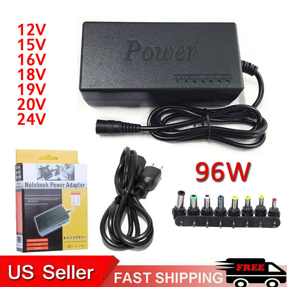 96W Universal Laptop Power Supply 100-240v AC To DC 12V/16V/20V/24V Adapter US