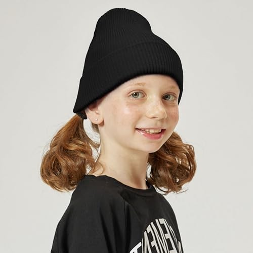 Kids 100% Washed Cotton Soft and Light Cuffed Skull Plain Daily One Size Black