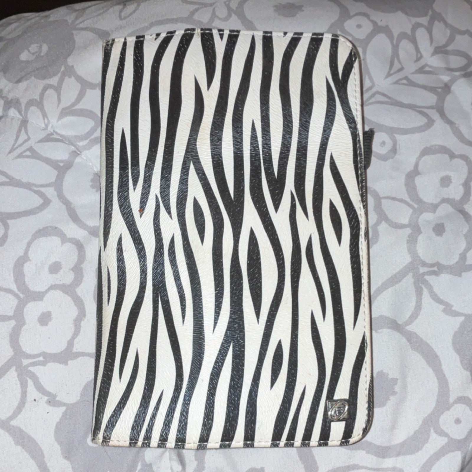 Zebra Print Synthetic Leather Folding Folio Tablet Case with Stand, Black White