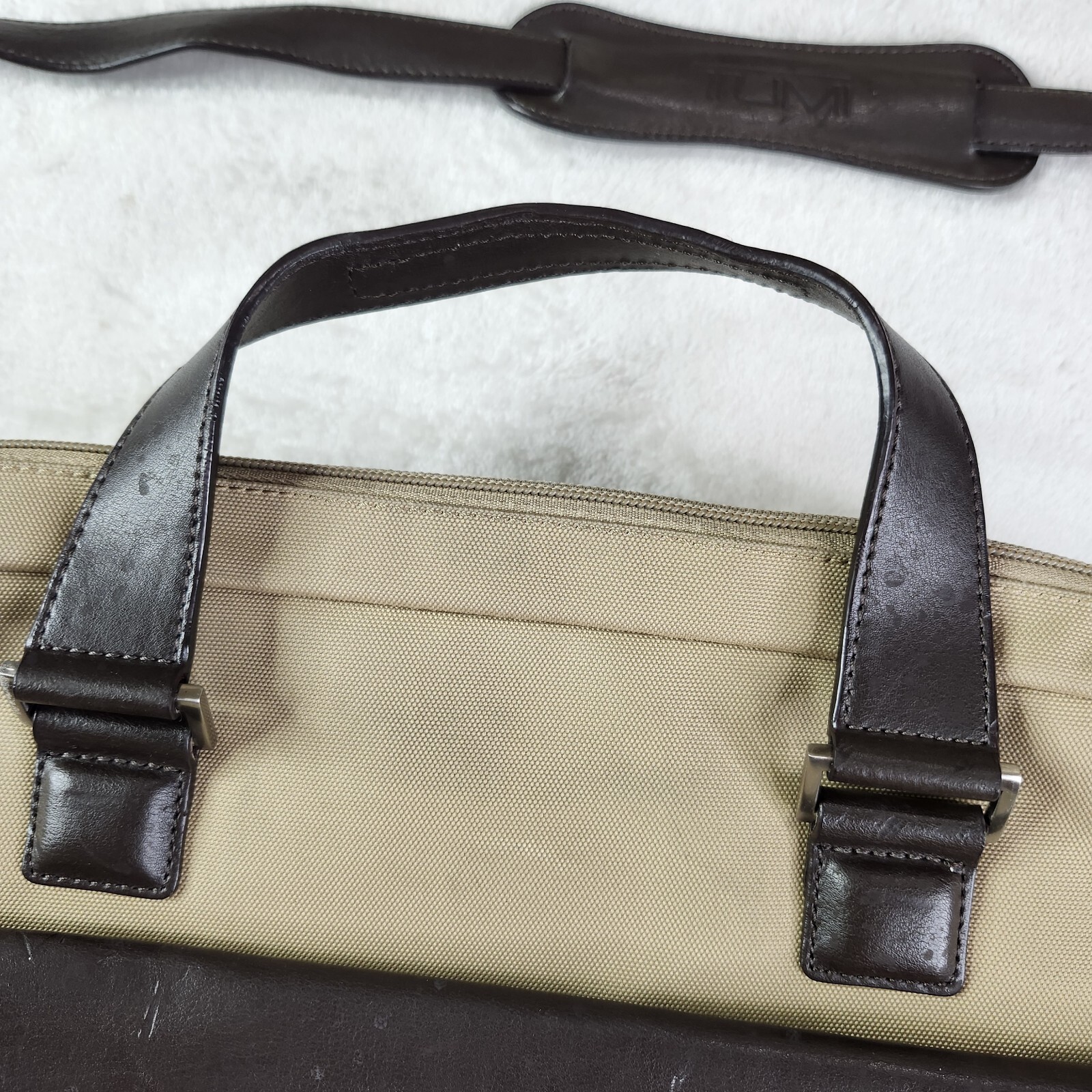 TUMI Beige Brown Nylon Leather Laptop Messenger Shoulder Bag