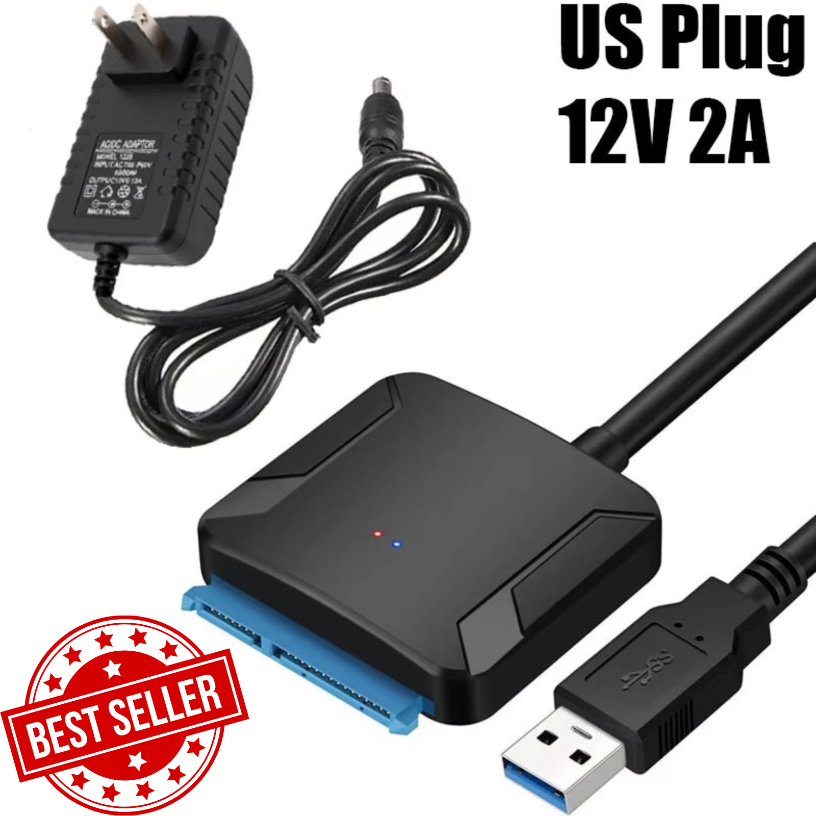 USB 3.0 to SATA Adapter for Hard Drive 2.5″ 3.5″ HDD SSD with 12V 2A Power