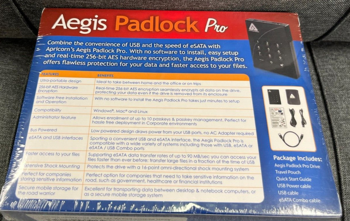 Apricorn Aegis Padlock 256AES Encryption 640GB Hard Drive #A25-PLE256-640 New