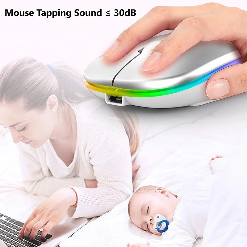RGB Bluetooth Wireless Mouse Rechargeable Ergonomic USB PC Laptop iPad ✅