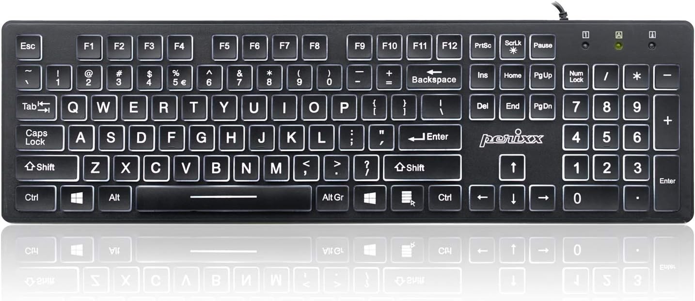 Wired Backlit USB Keyboard – Standard Full Size with White LED