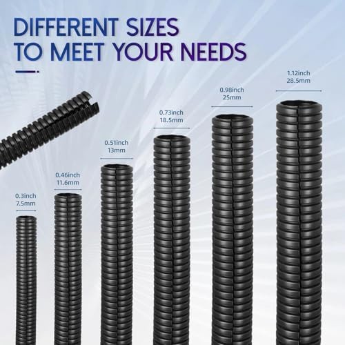 Split Wire Loom Tubing,10,25ft Cord Protectors from Pets No 0.3in-10ft Black