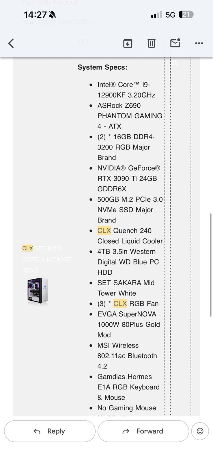 CLX SET Gaming Tower i9-12900KF RTX 3090 Ti 32GB 500GB SSD+4TB White