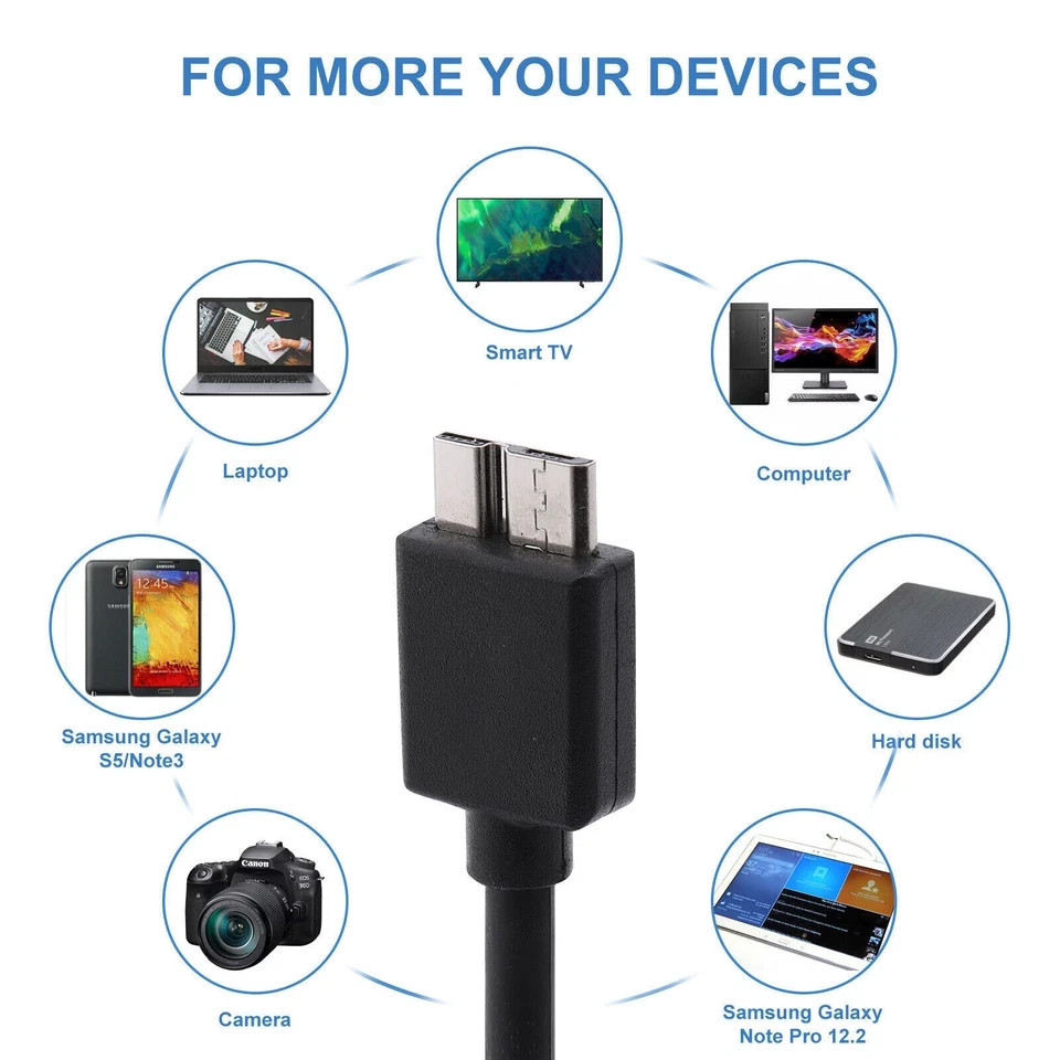 Micro USB 3.0 Cable High Speed Data SYNC For HDD External Hard Drive LOT