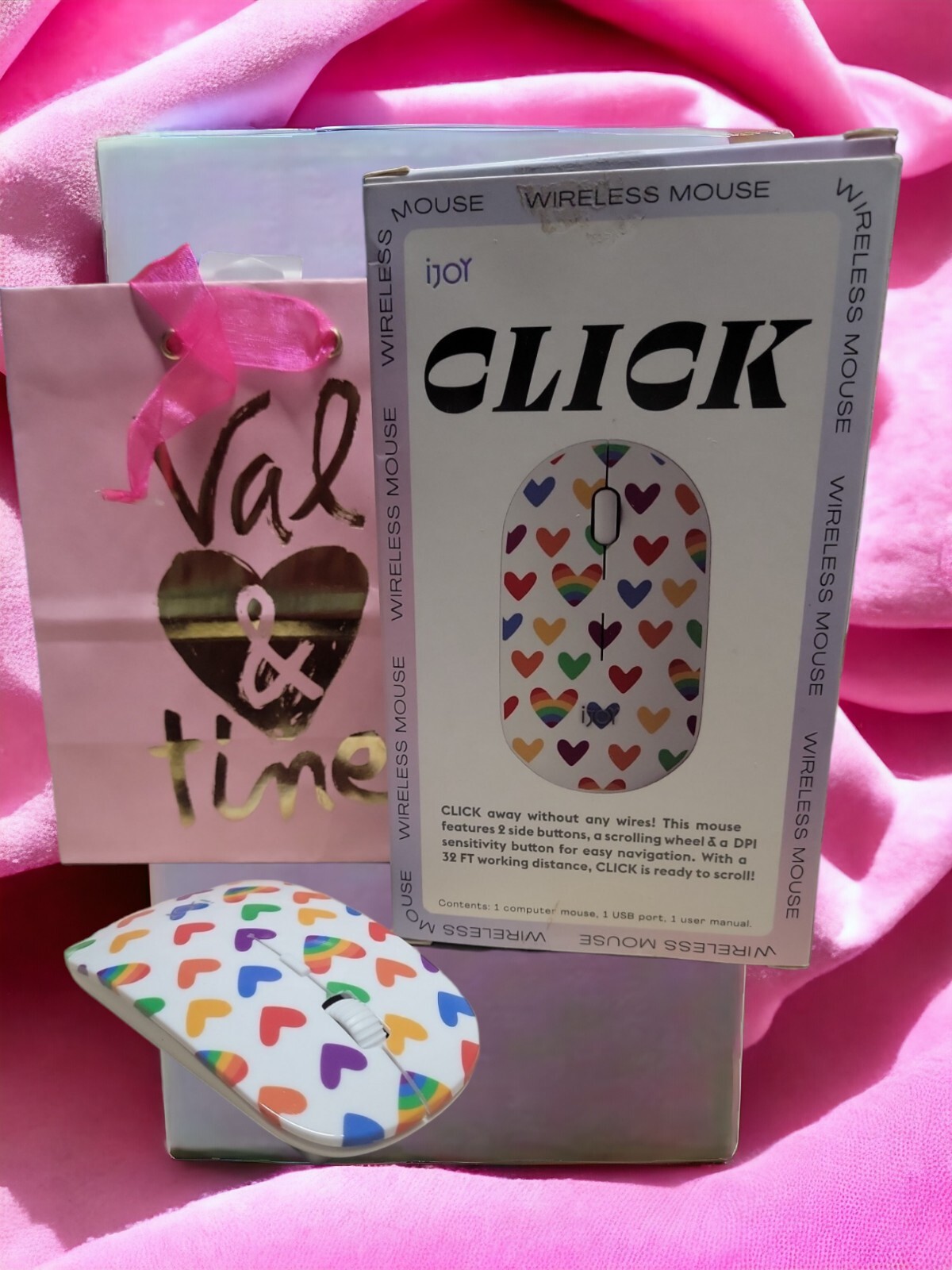 IJOY CLICK WIRELESS BLUETOOTH MOUSE , HEART PATTERNED W/ BONUS GIFT BAG