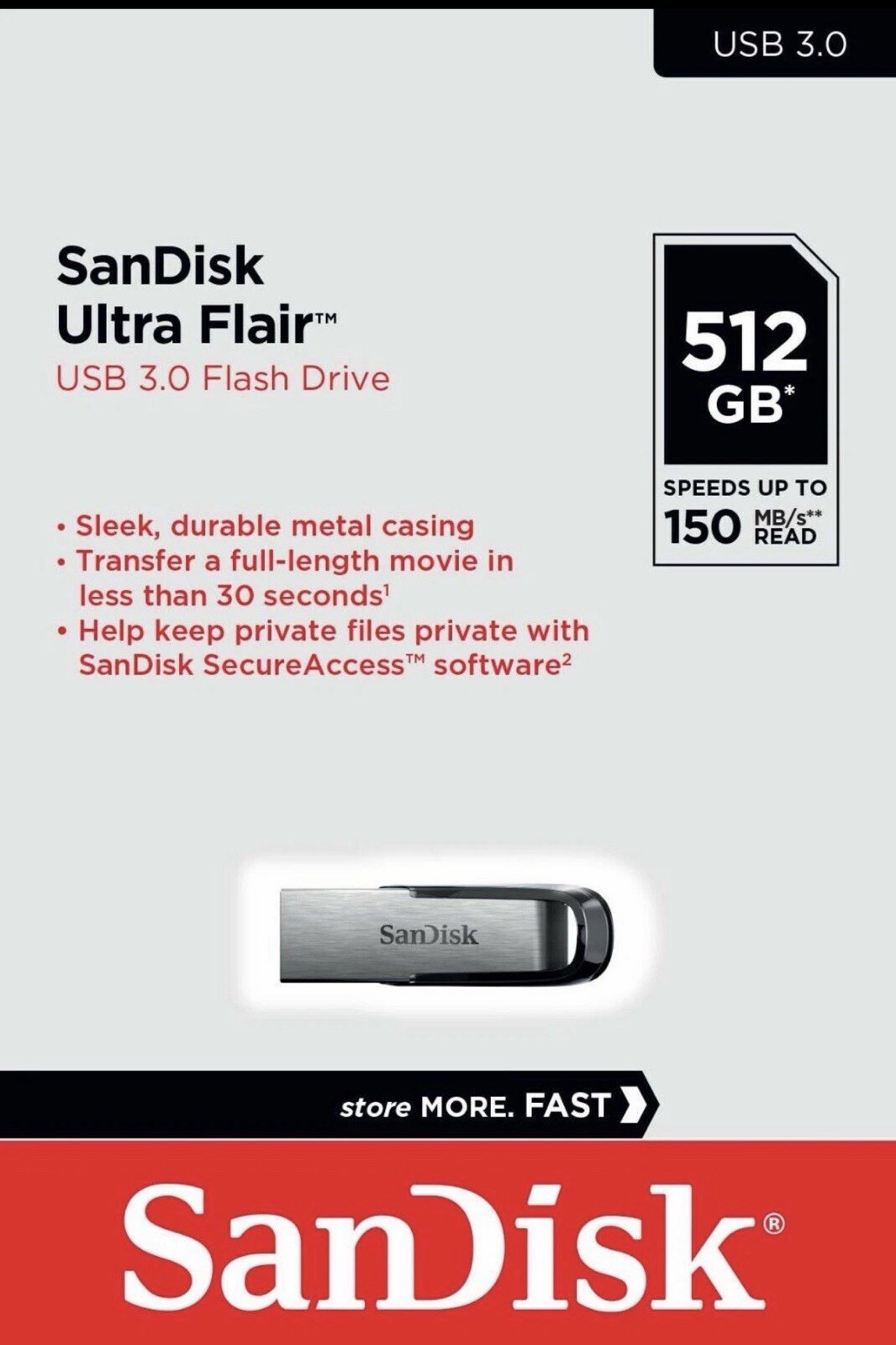 SanDisk 512GB Ultra Flair USB 3.0 150MB/s SDCZ73-512G-G46 Retail