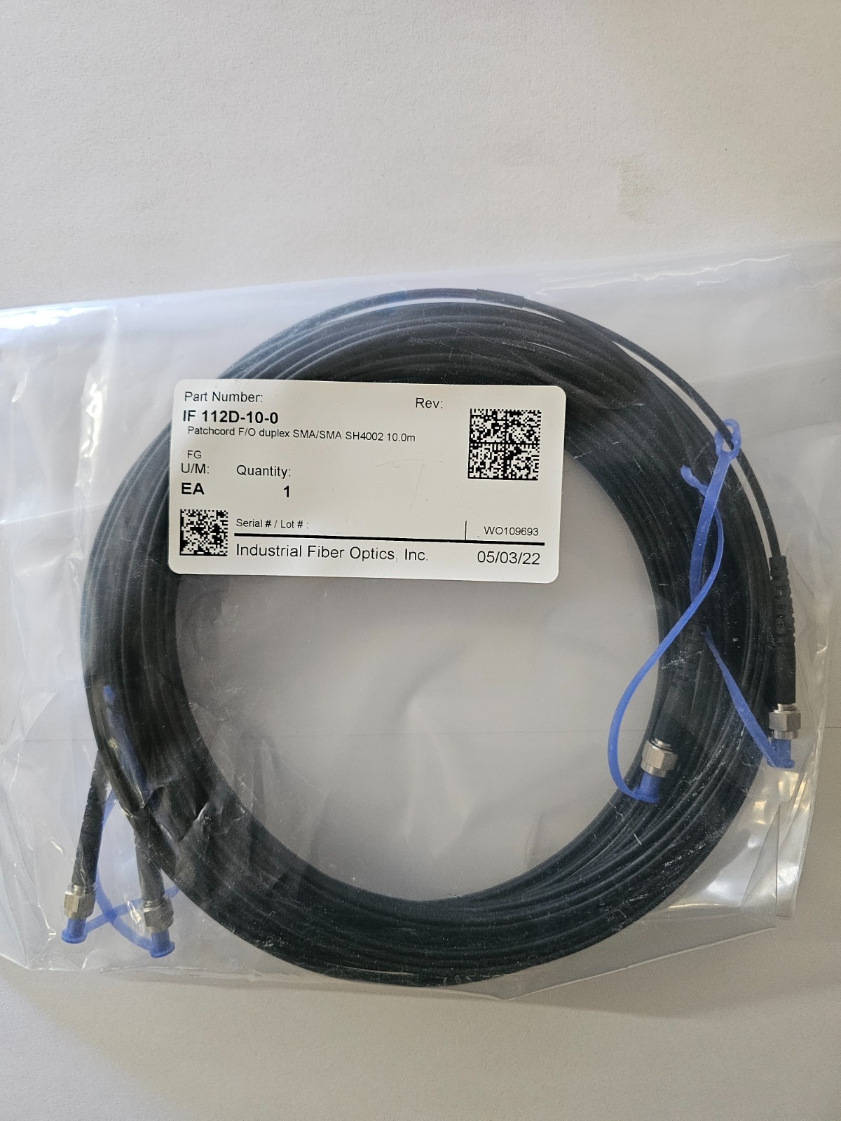 Fiber Optic Patchcord, Duplex, SMA – SMA SH4002 10.0 Meters