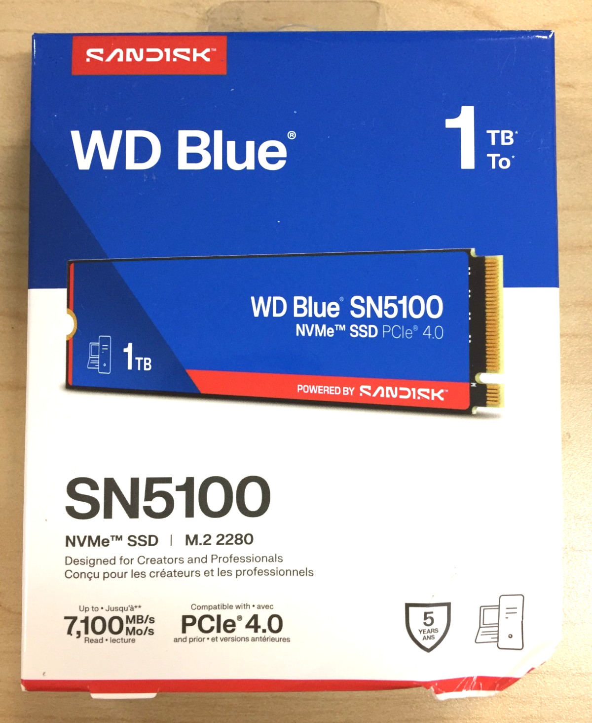 Western Digital SanDisk WD Blue SN5100 M.2 2280 1TB NVMe SSD, PCIe Gen 4.0