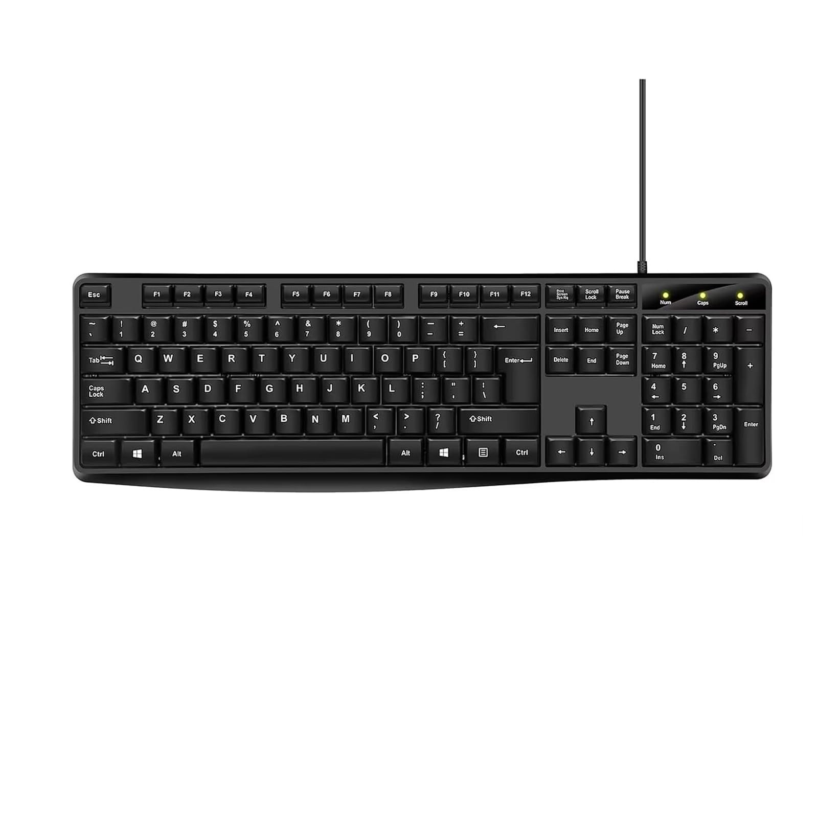 Wired Computer Keyboard USB Large Number Pad Ergonomic Full Size Black