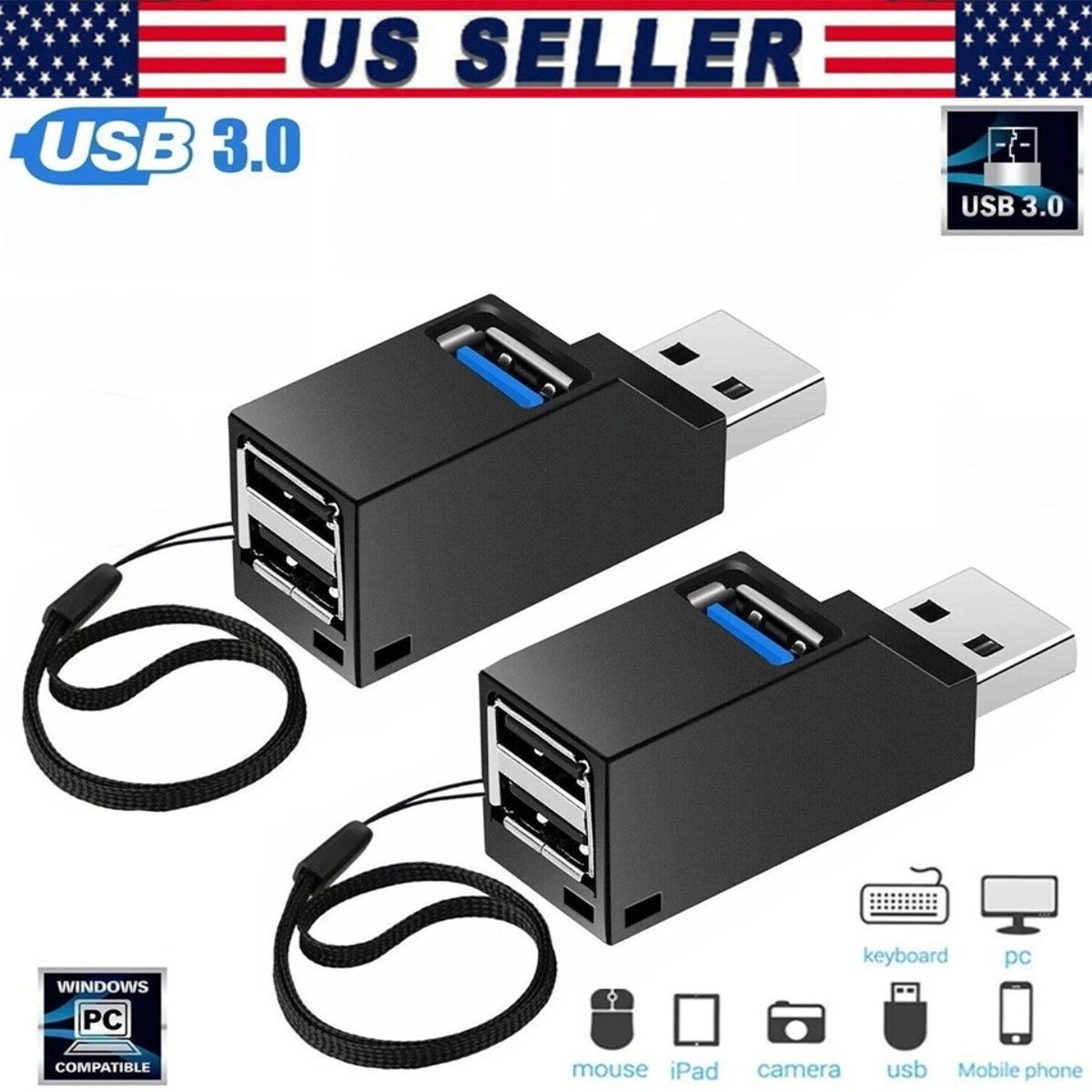 3 Port USB 3.0 Hub Portable High Speed Splitter Box For PC Notebook Laptop lot