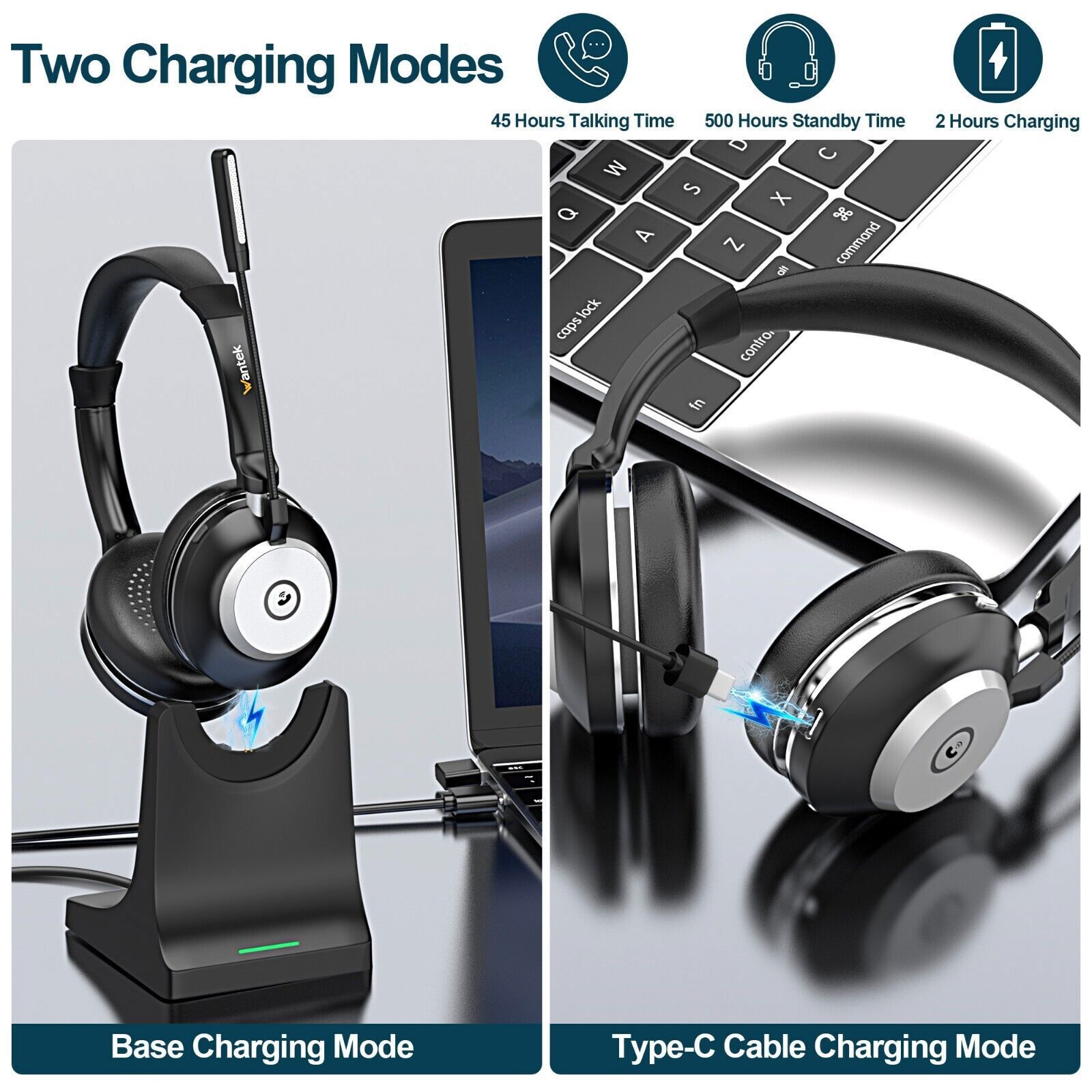 Wireless Headset Bluetooth Headphone with Mic USB Dongle for PC/Laptop/Cellphone