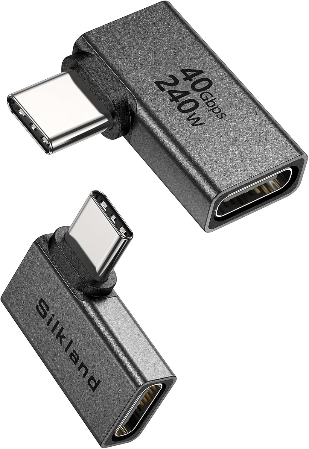 90 Degree USB C Flat Right Angle Adapter 2 Pack, 240W 40Gbps Male