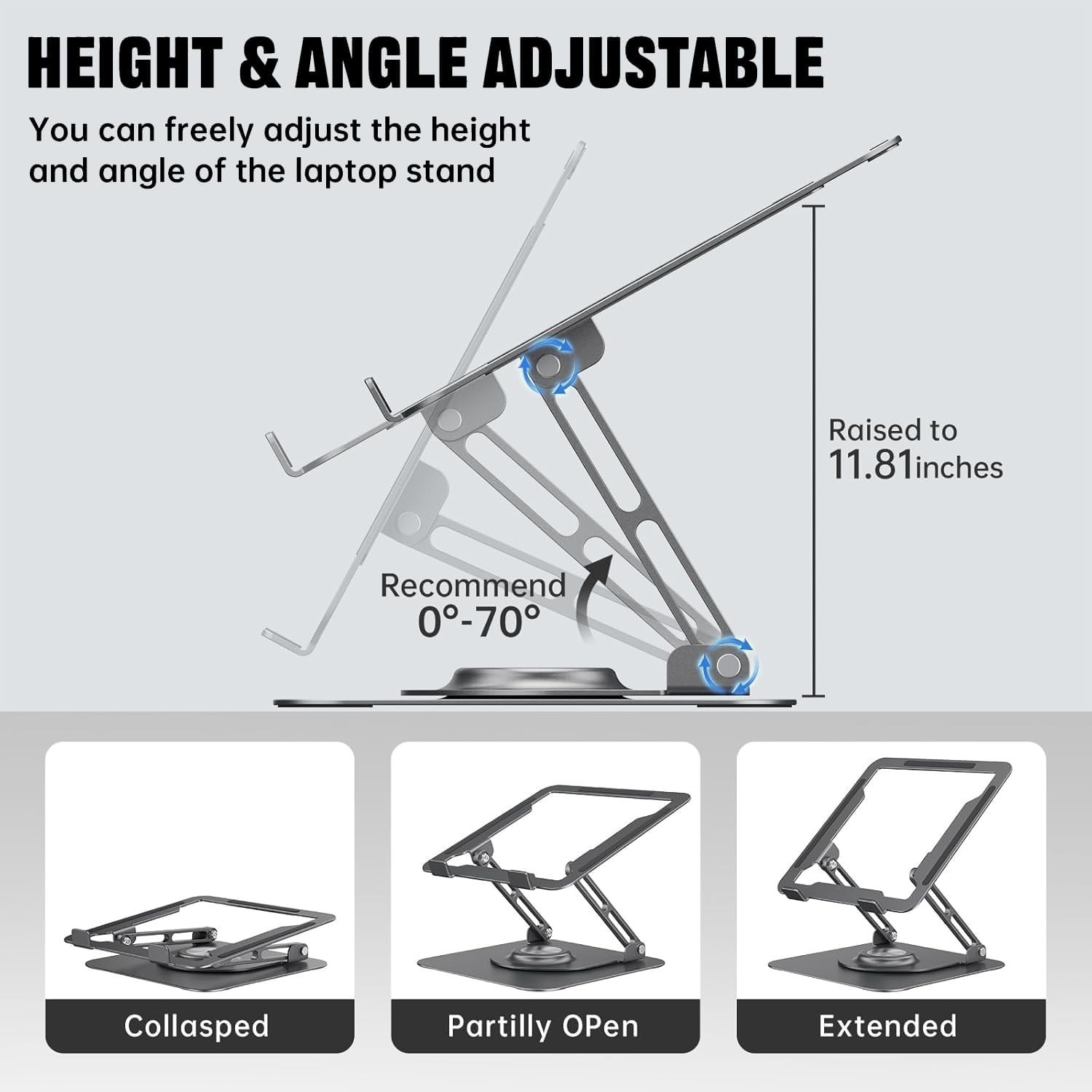 Laptop Stand for Desk, Adjustable Computer Stand with 360° Rotating Base, Erg…