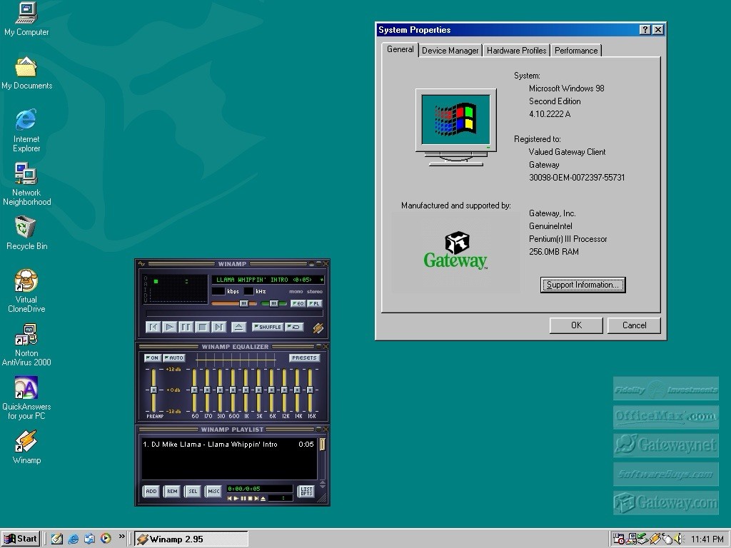 Gateway Tower GP7 500 Intel Pentium III 256MB SDRAM 60GB SSD Win98SE All Updates