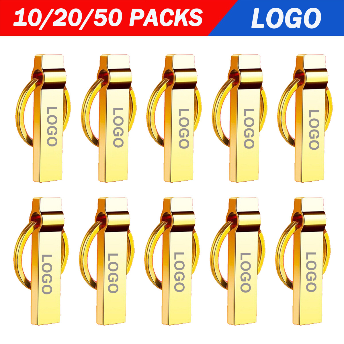 Lot 50PCS 1/2/4/8/16GB Key Ring USB Flash Drive Metal Memory U Stick Custom Logo