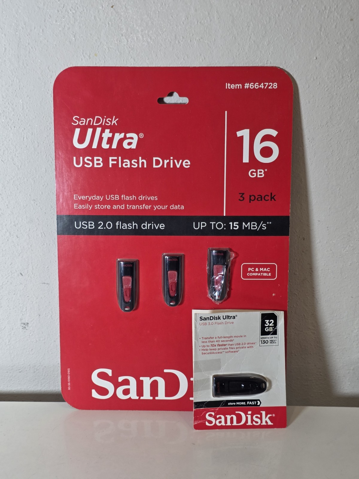3x SanDisk Ultra USB 2.0 Flash Drive 16GB + 1 x Sandisk 32GB USB 3.0 LOT OF 4