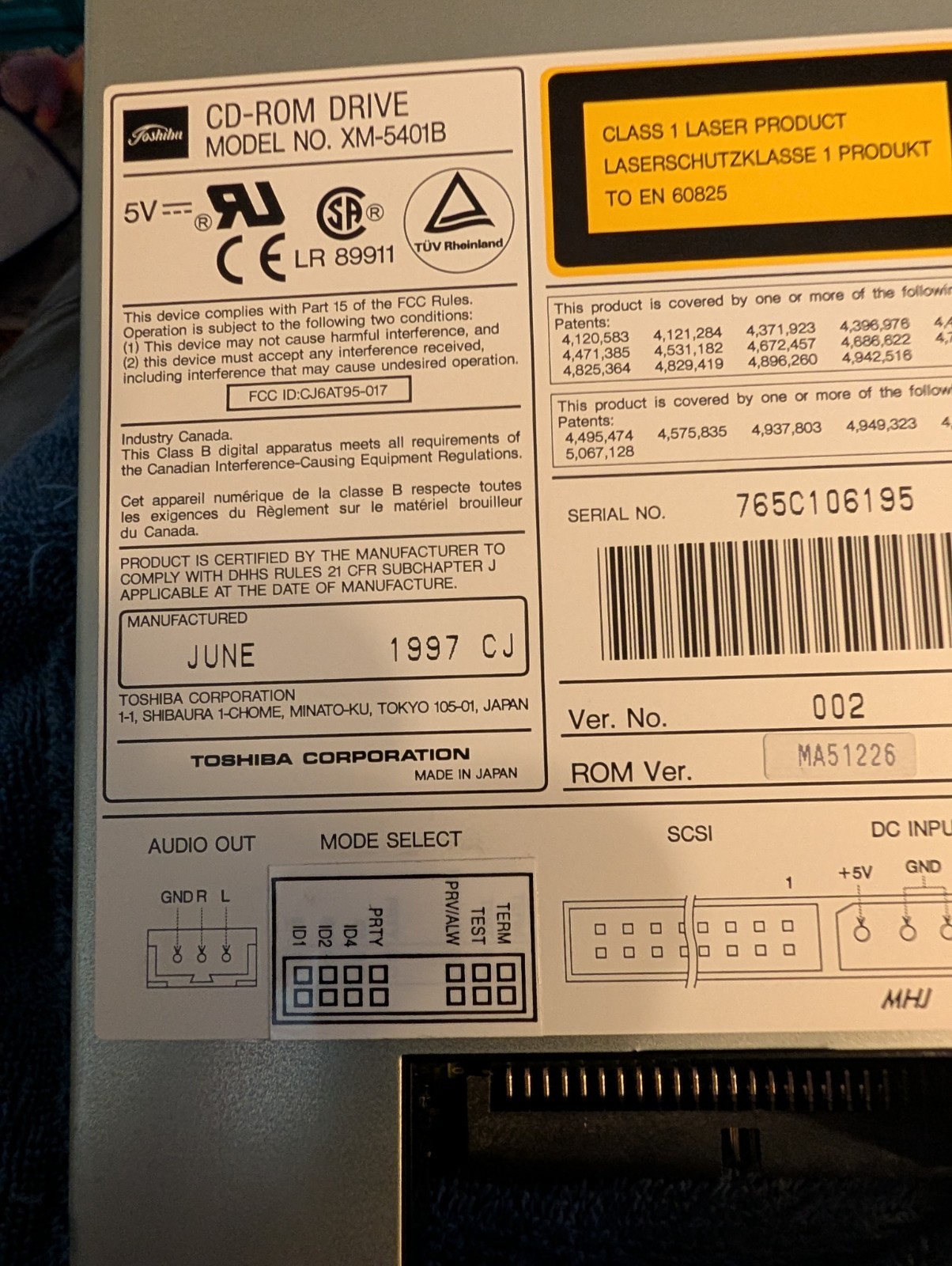 NOS Toshiba XM-5401B 5.25 in. SCSI 4x CD-ROM Drive – Tested & Working