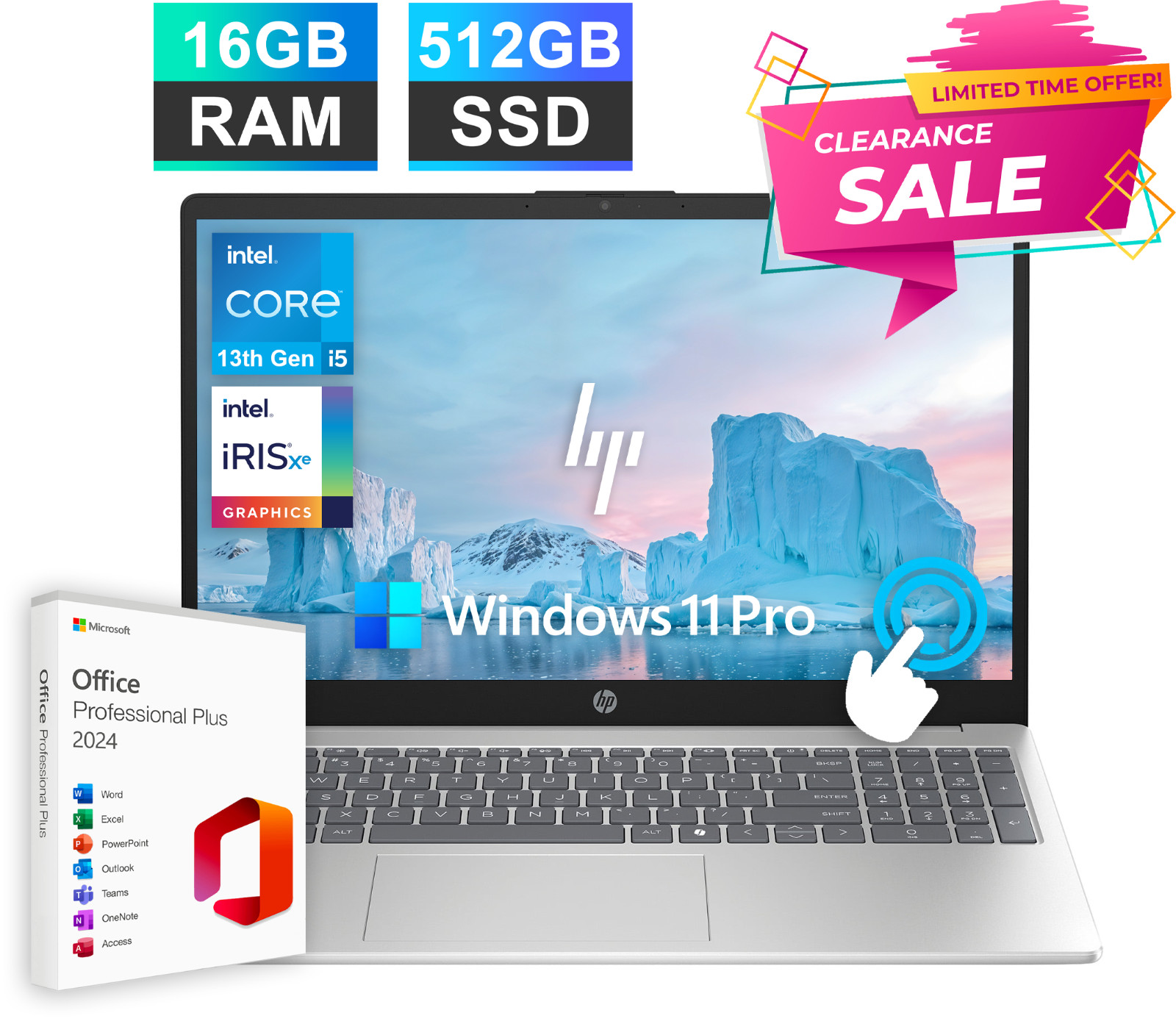2026 HP Laptop Computer 15.6″ Touch 13th Gen Intel i5, 16GB RAM 512GB SSD WinPro