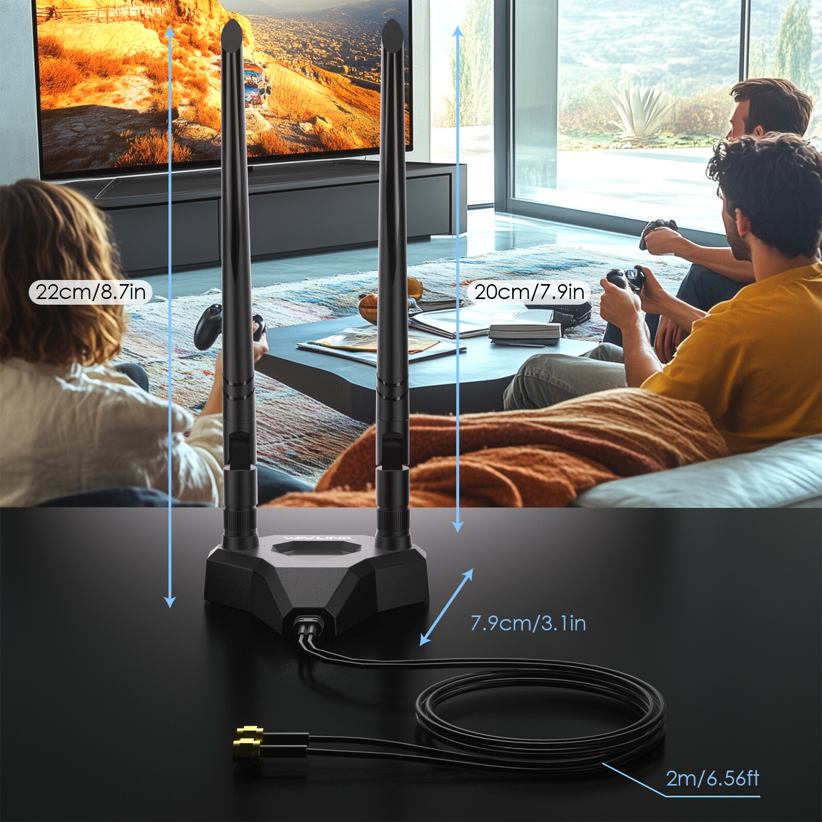 Tri-band WiFi 6E BT for WiF Router Dual Antenna with Extension Cable SMA Antenna