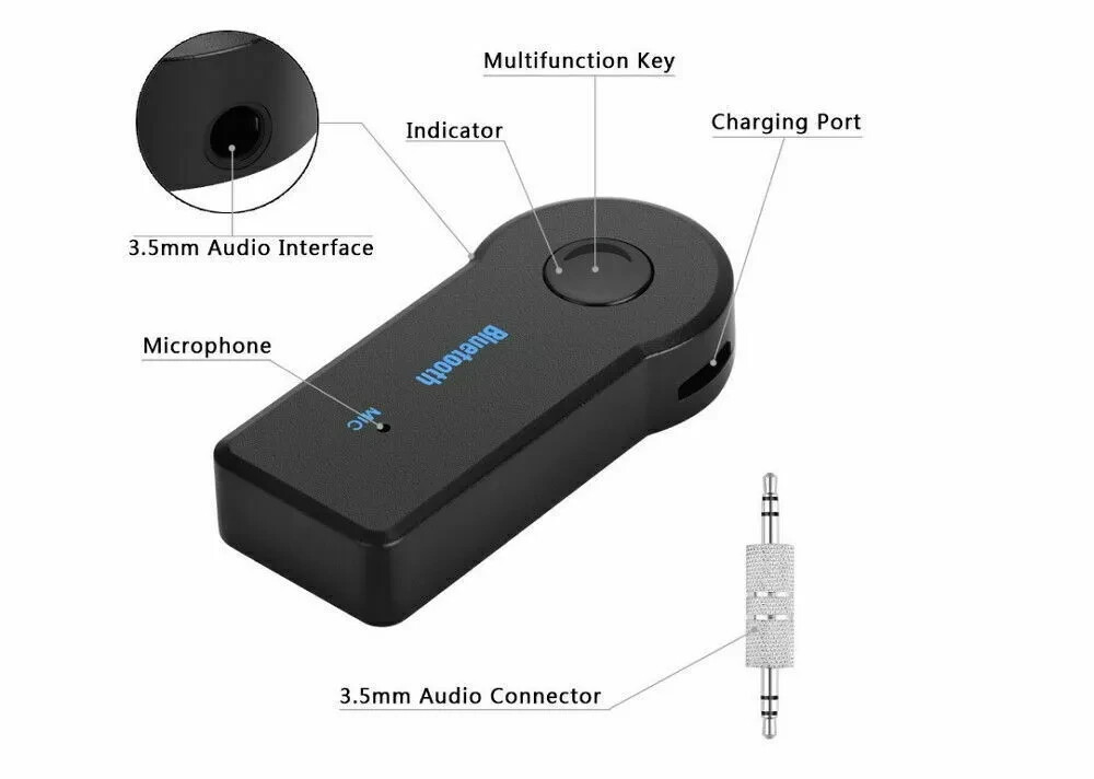 Wireless Bluetooth Receiver 3.5mm AUX Audio Stereo Music Hands Free Car Adapter